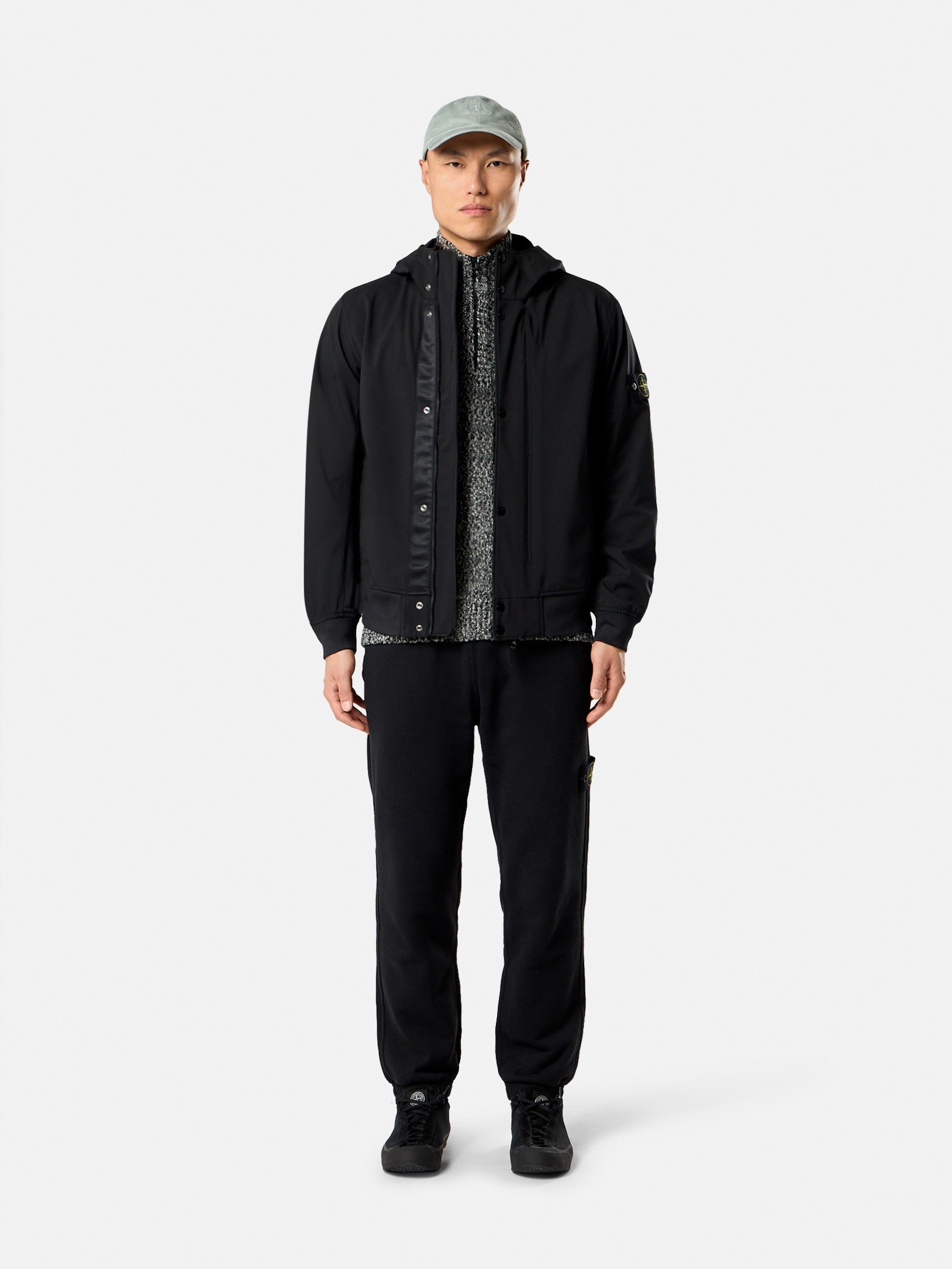 Black Hooded jacket with water- and wind-resistant membrane