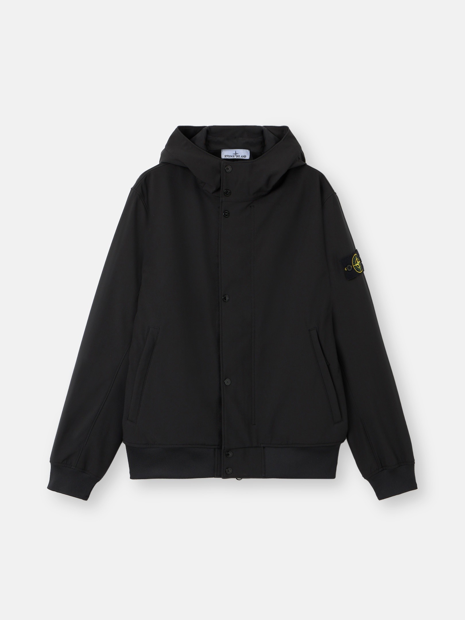 stone  LIGHT SOFT SHELL-R_E.DYE® Black Hooded jacket with water- and wind-resistant membrane