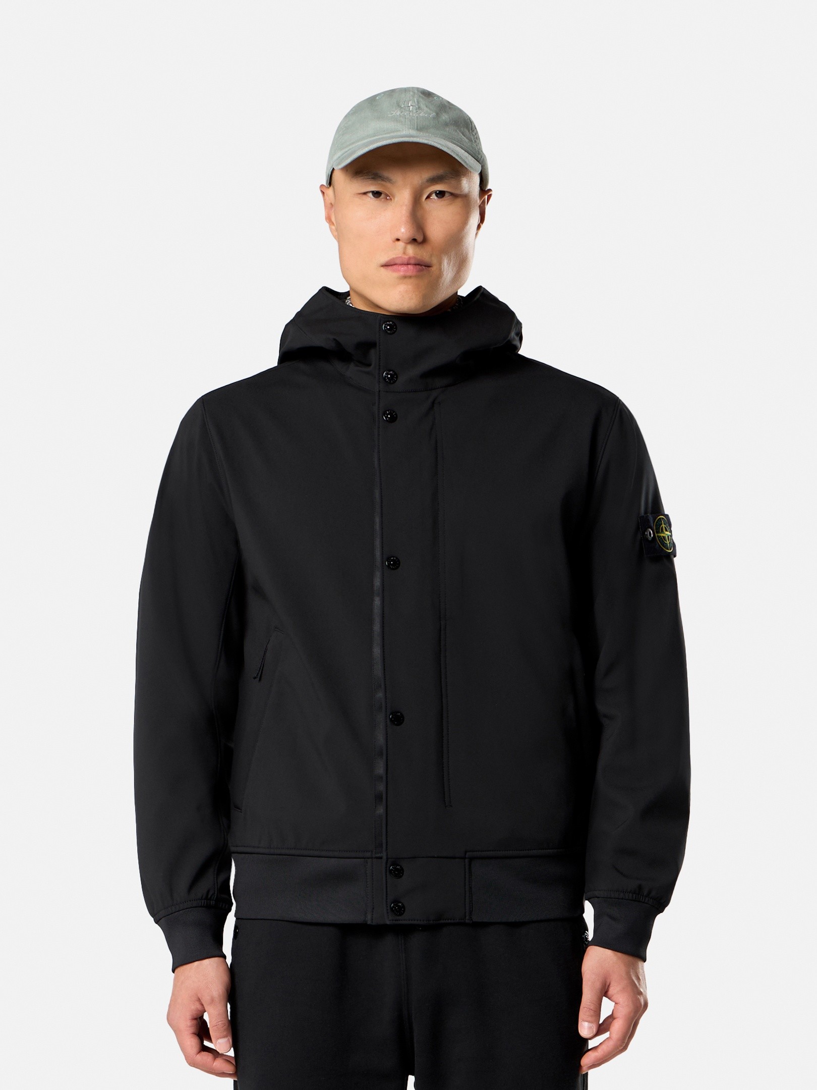 Black Hooded jacket with water- and wind-resistant membrane