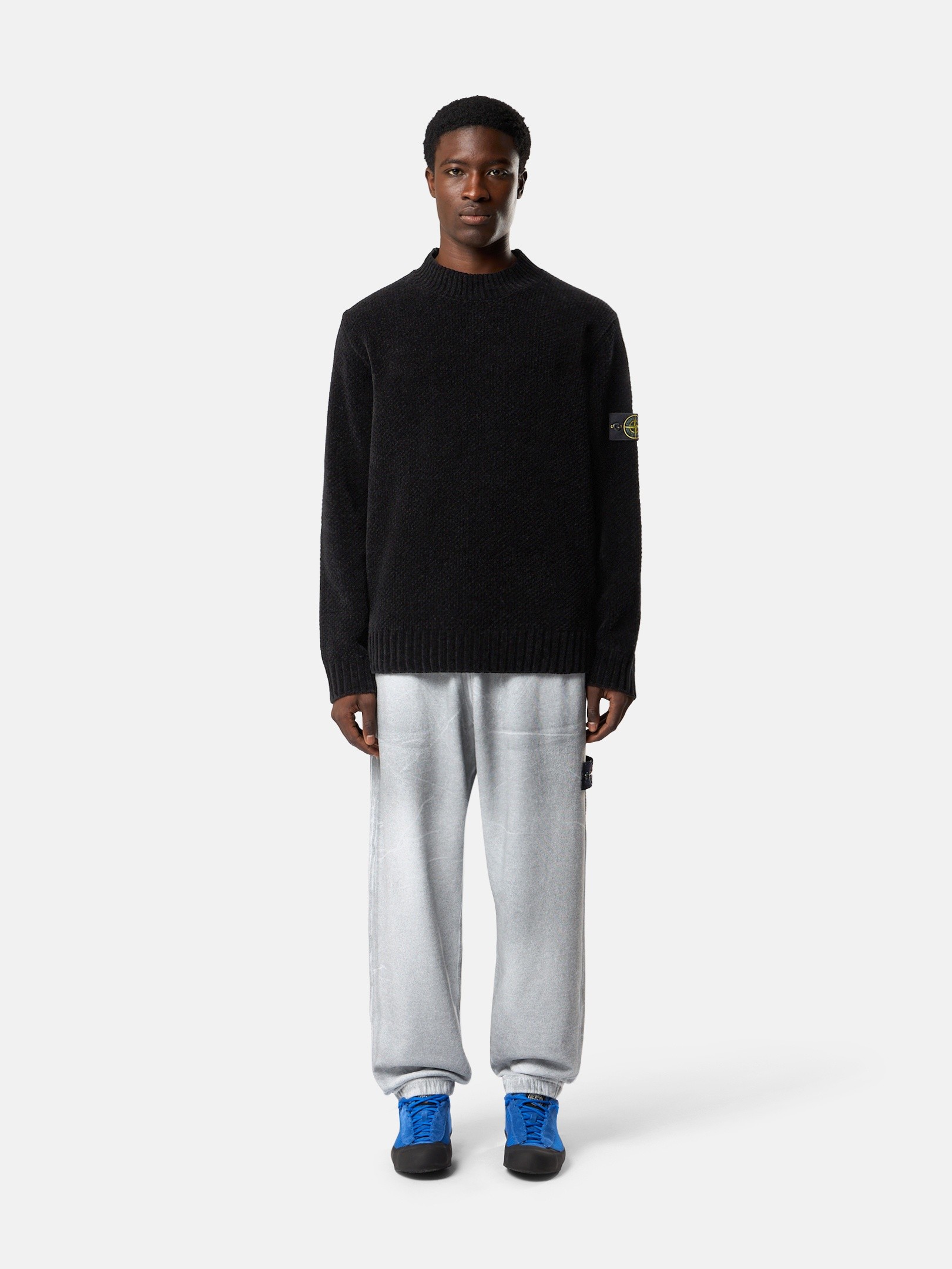 Black Mock neck sweater with ribbed trims 5100005 MOSS STITCH