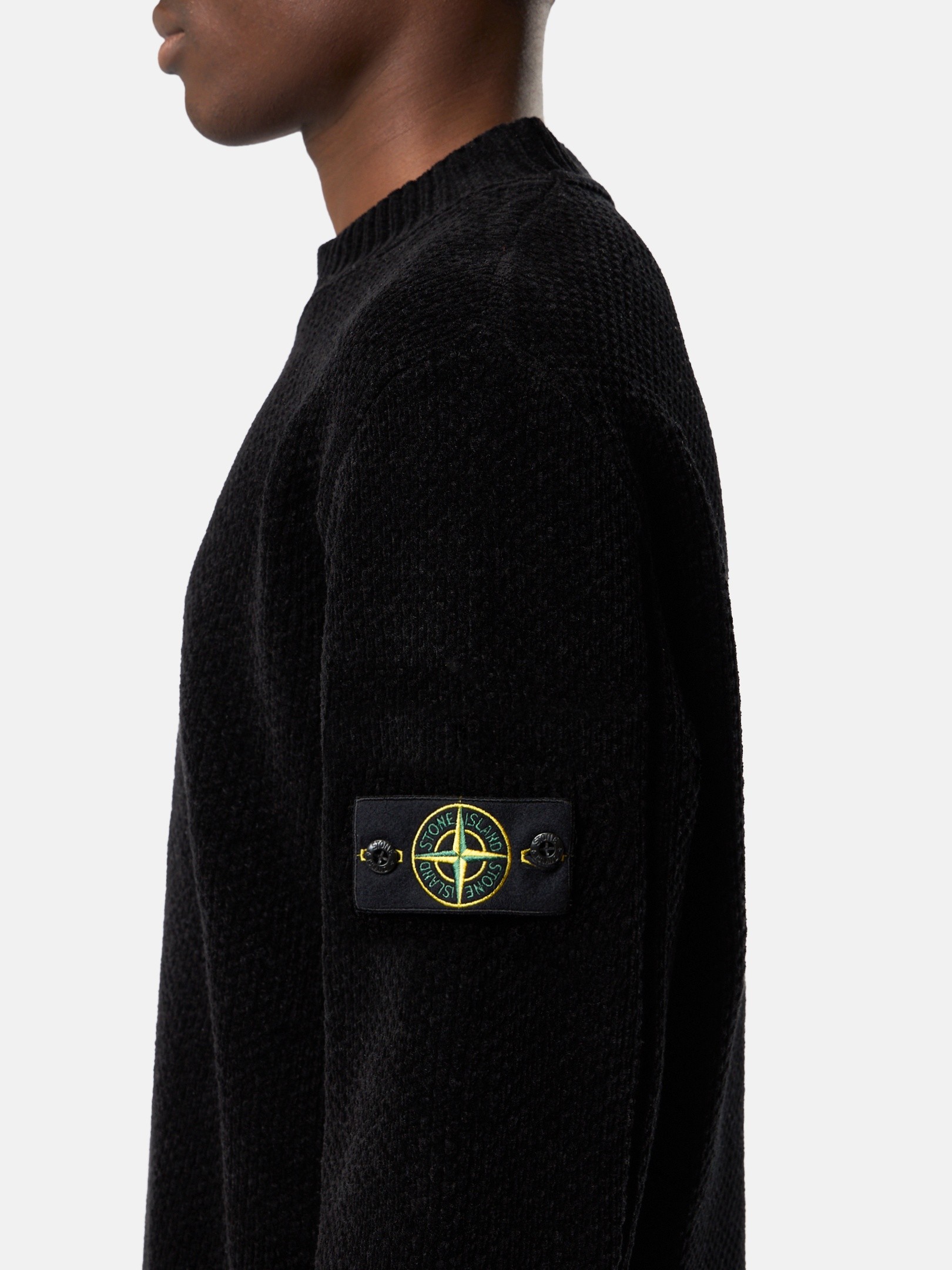 Black Mock neck sweater with ribbed trims 5100005 MOSS STITCH
