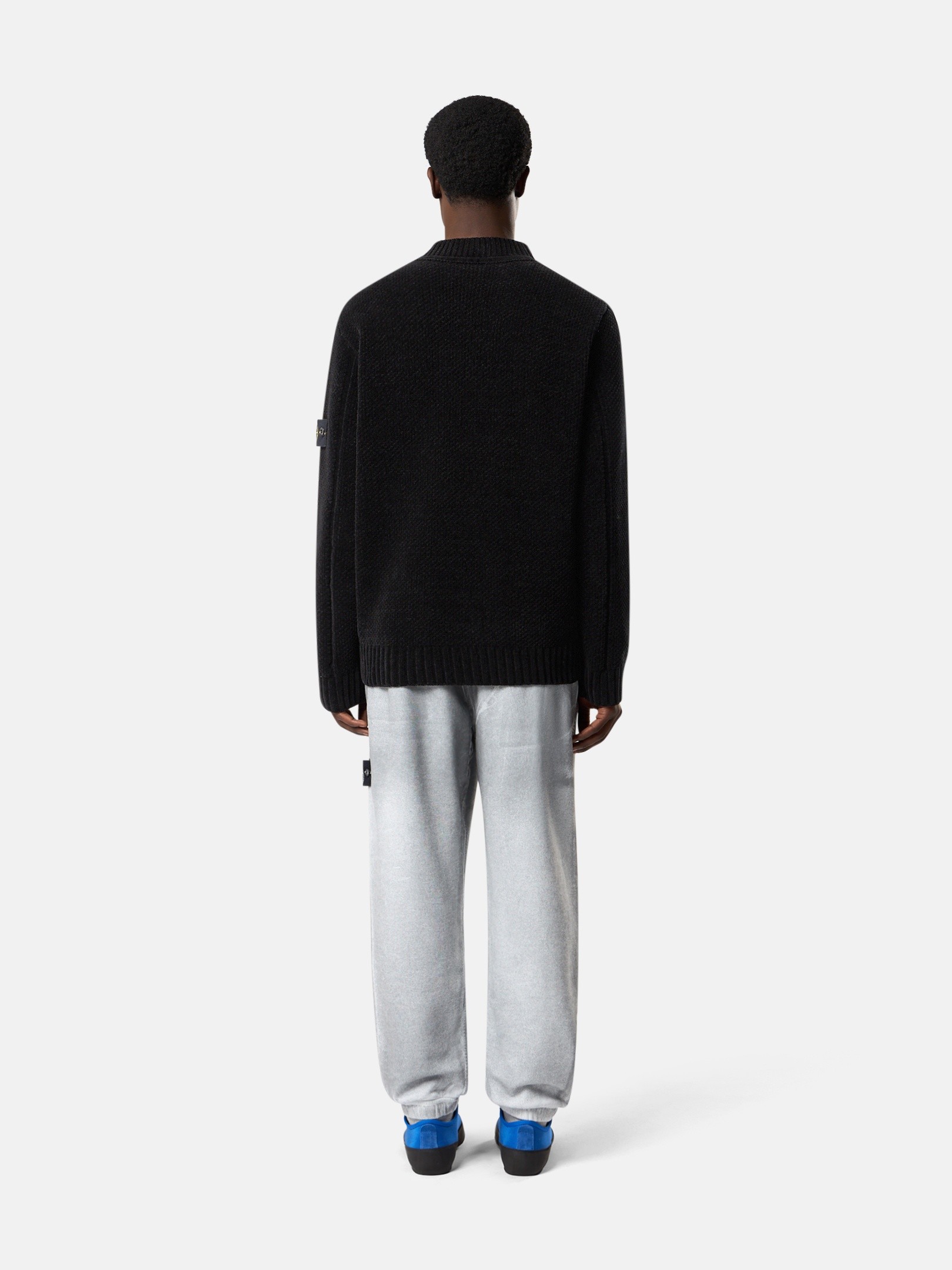 Black Mock neck sweater with ribbed trims 5100005 MOSS STITCH