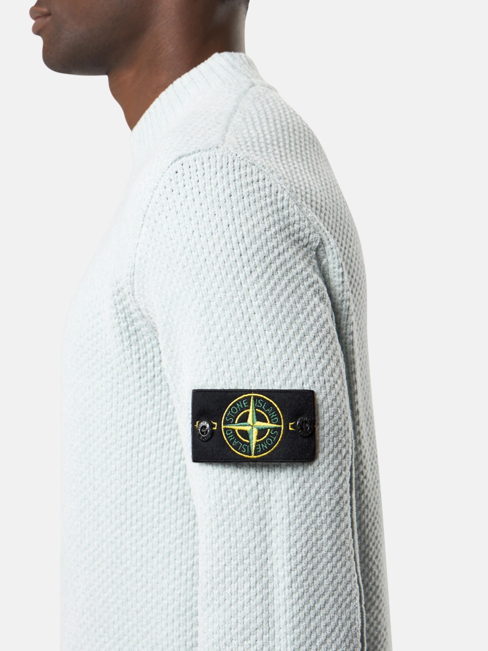 Sky Blue Mock neck sweater with ribbed trims 5100005 MOSS STITCH