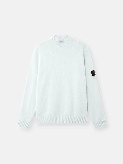 STONE  ホワイト フルジップ ニット M Sky Blue Mock neck sweater with ribbed trims 5100005 MOSS STITCH