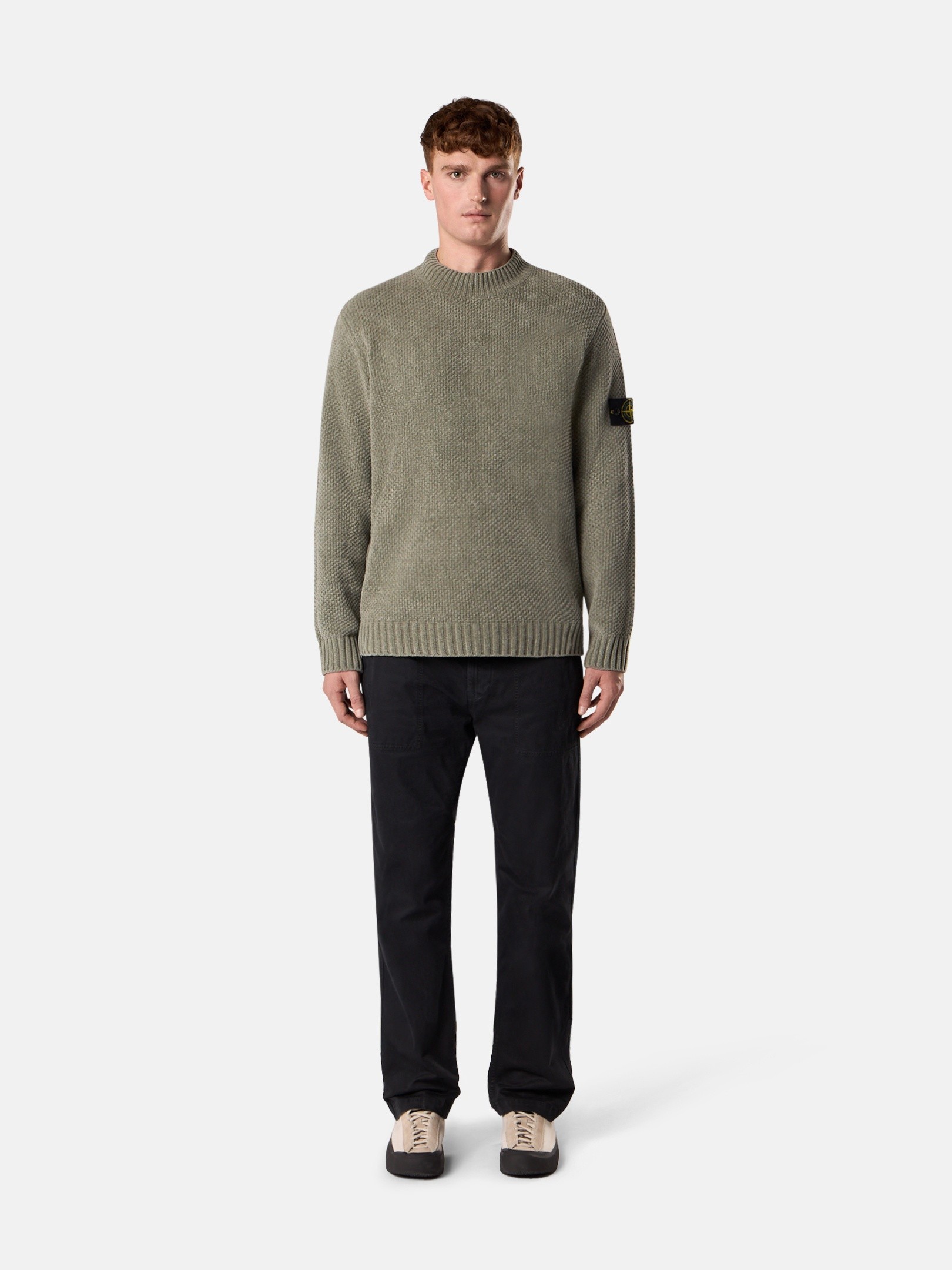 Sage Green Mock neck jumper with ribbed trims 5100005 MOSS STITCH