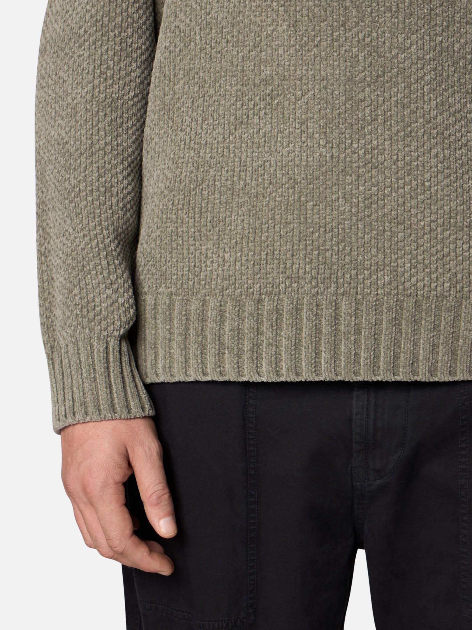 Sage Green Mock neck jumper with ribbed trims 5100005 MOSS STITCH