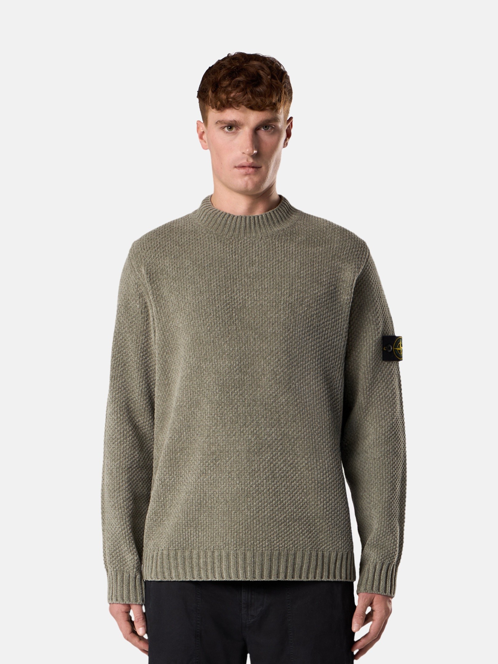 Sage Green Mock neck sweater with ribbed trims 5100005 MOSS STITCH