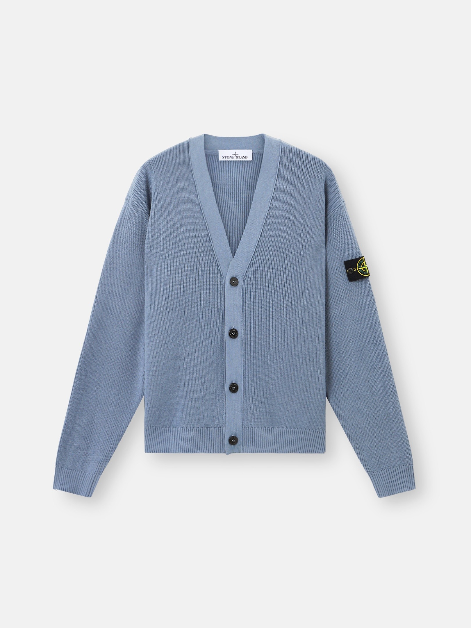 Avio Blue V-neck cardigan with buttons and ribbed trims 5100009 