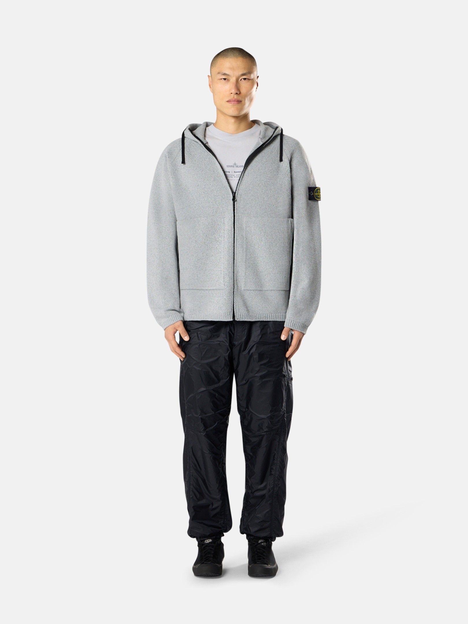 Pearl Grey Melange Oversized-fit zip-up hooded jumper 5100018