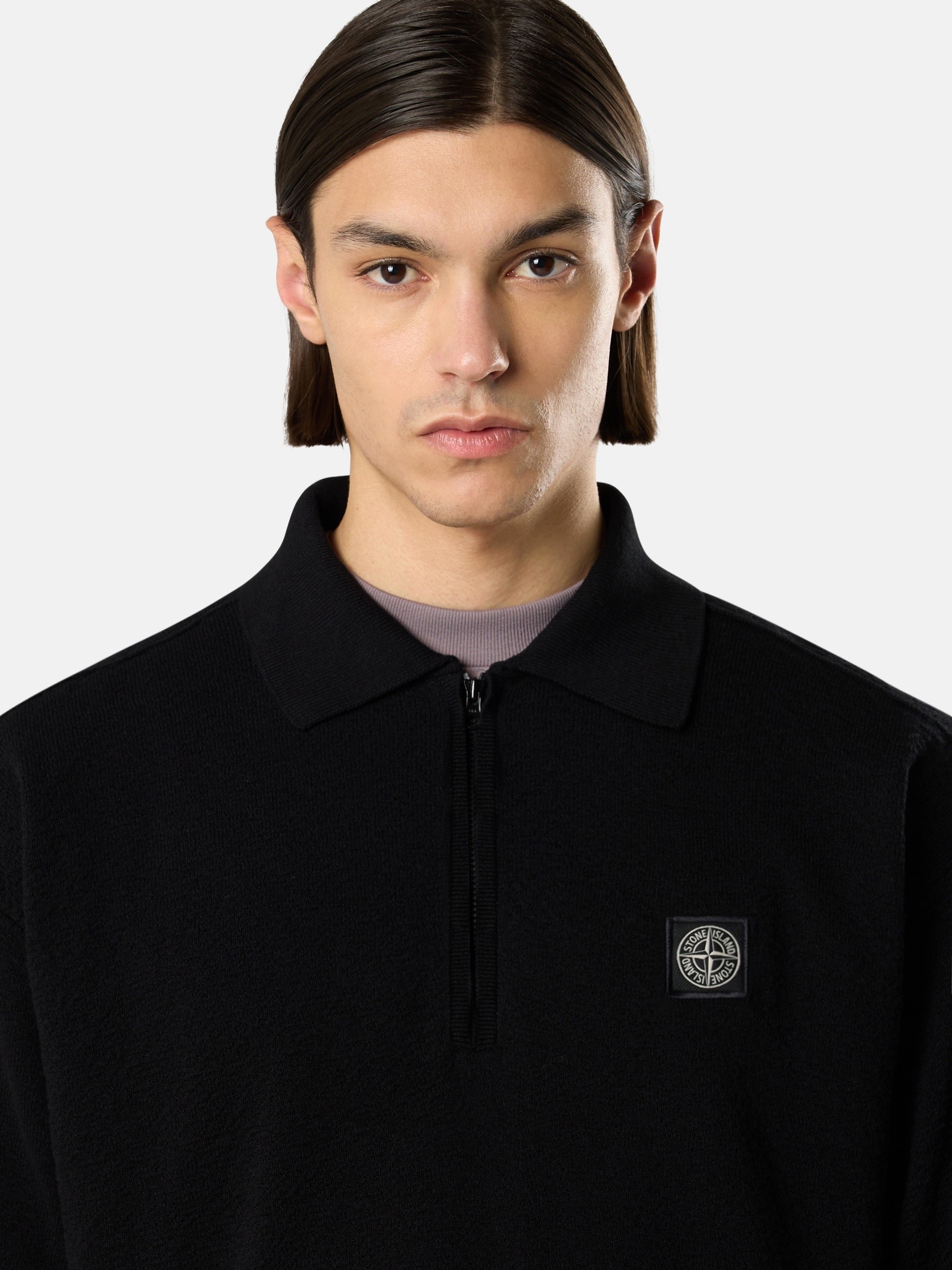 Black Oversized-fit short-sleeve polo with zipper 5100021 LIGHT