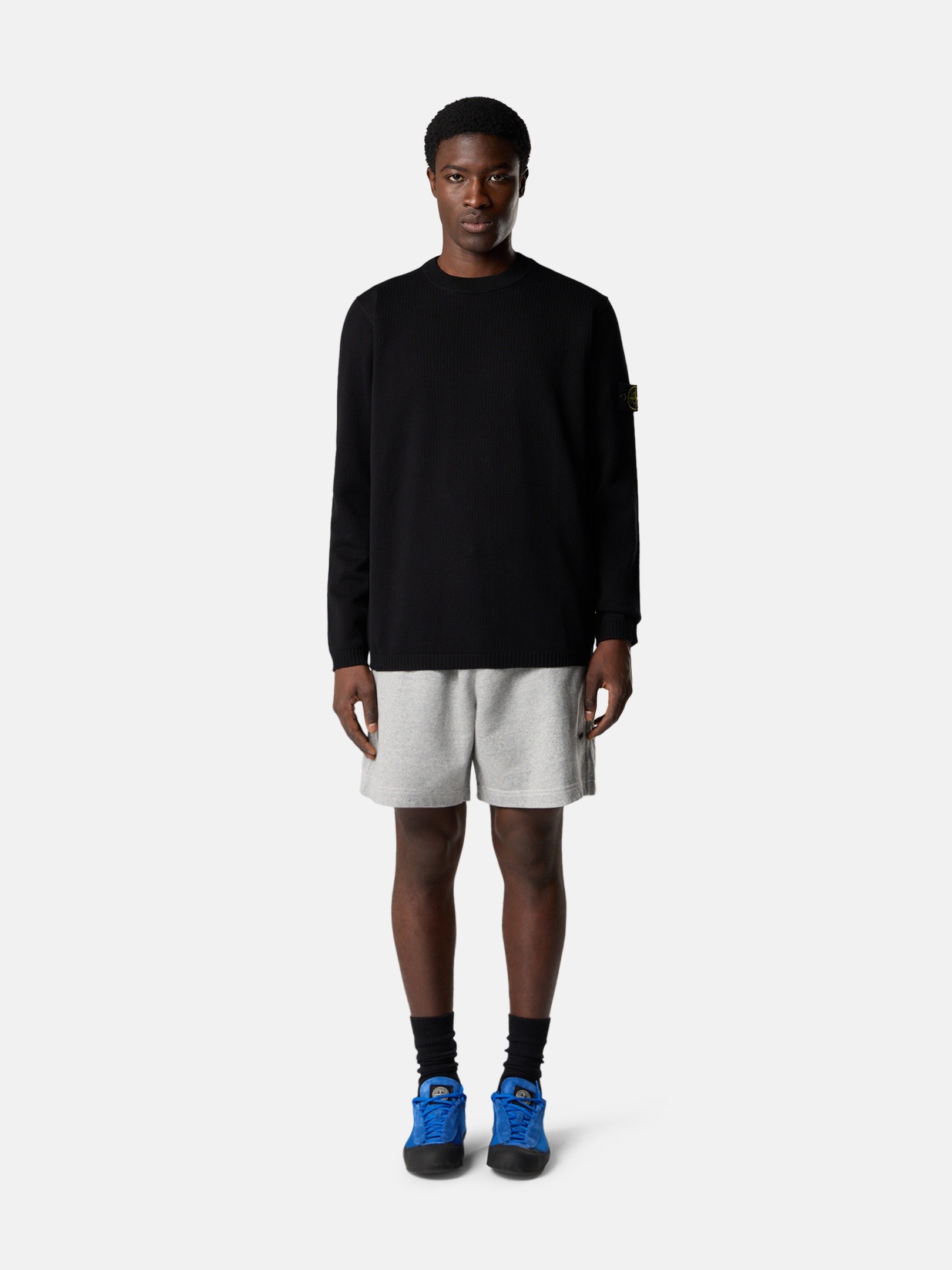 Black Loose-fit crewneck sweater with ribbed trims 5100023 MICRO 
