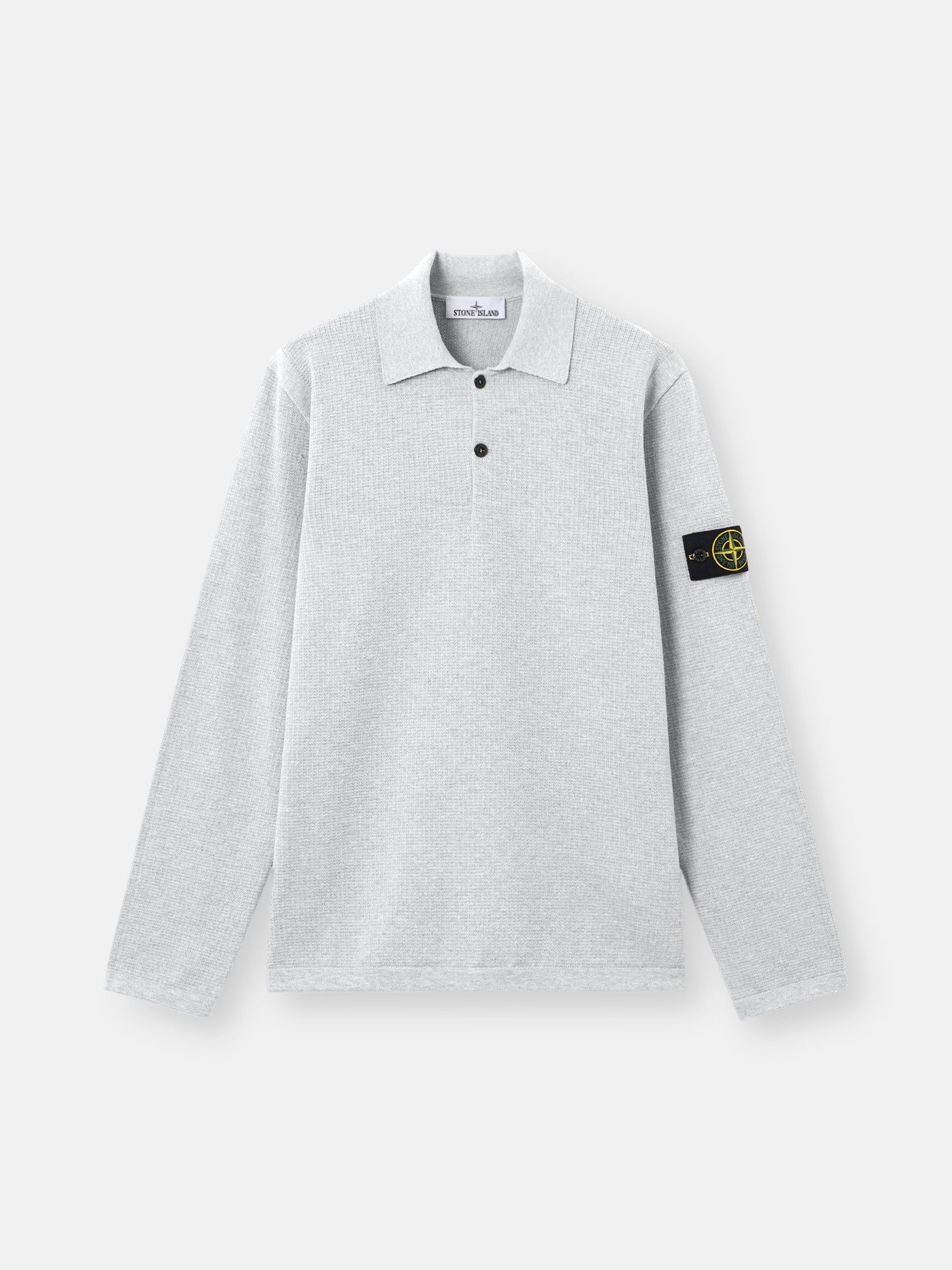 Pearl Grey Melange Loose-fit long-sleeve polo with ribbed trims