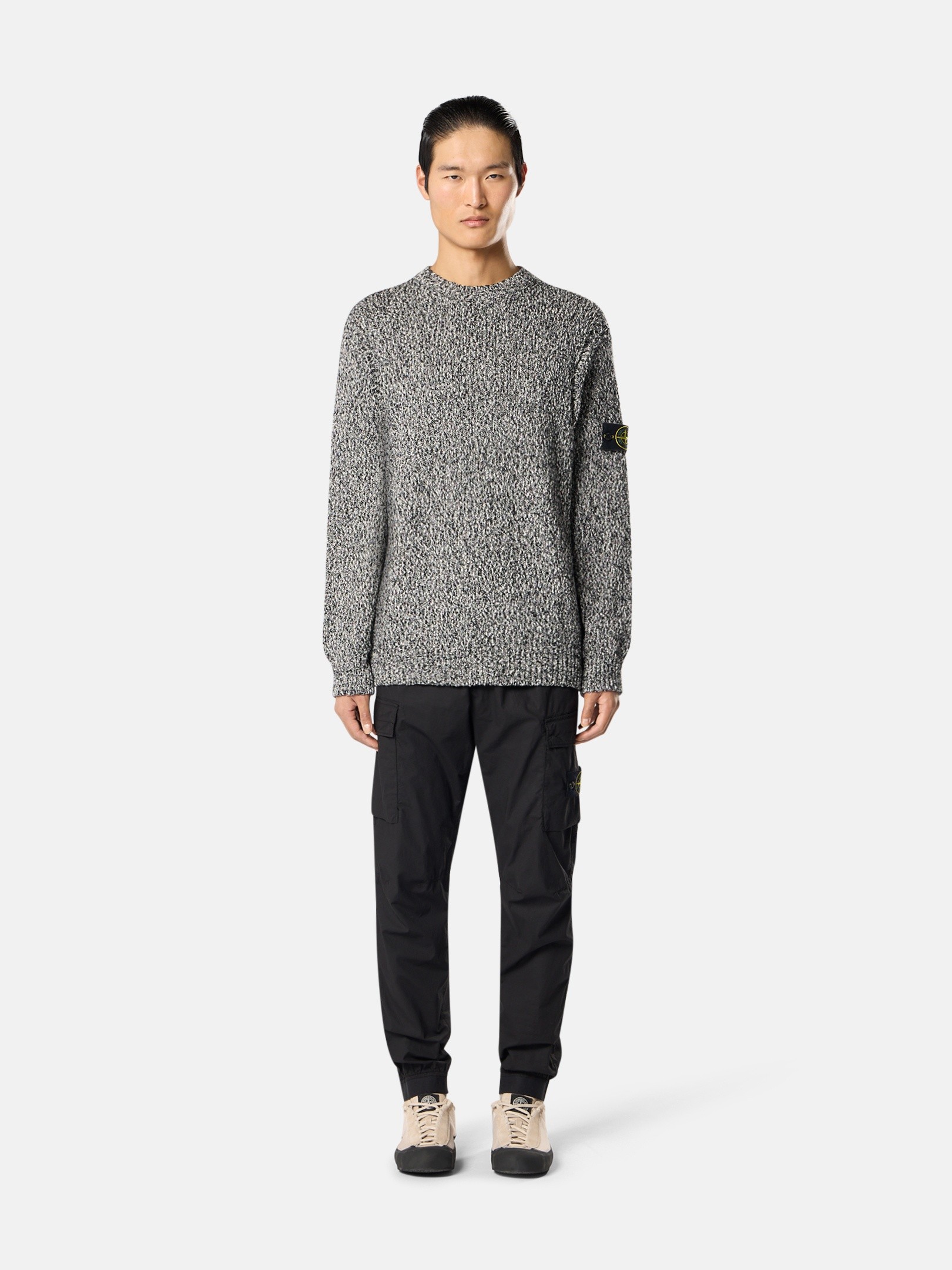 Black Melange Loose-fit crewneck jumper 5100025 SPECKLED COTTON