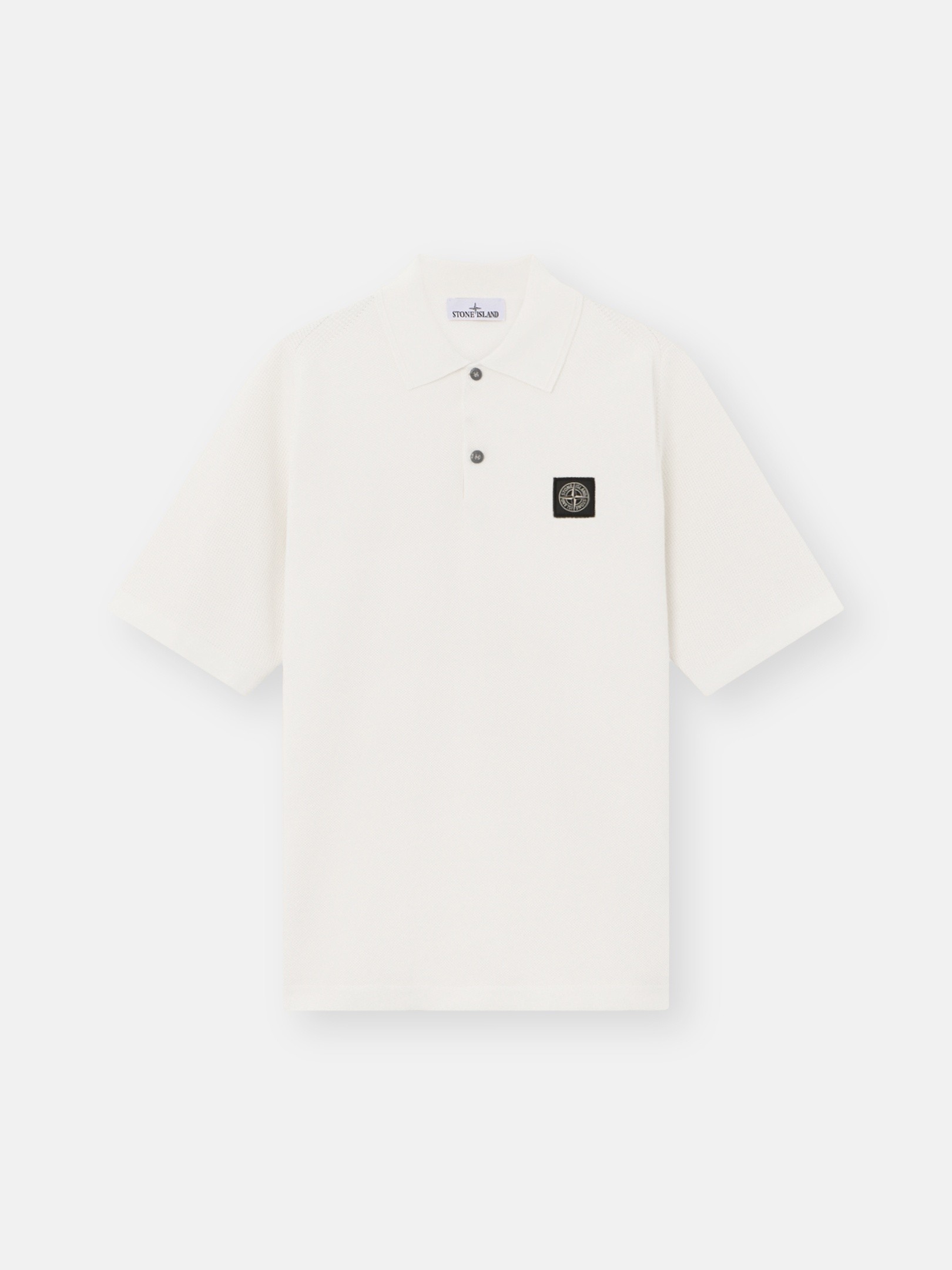 stone  ポロシャツ ホワイト M STONE ISLAND (ストーンアイランド) 胸ロゴ ライン 半袖 ポロシャツ