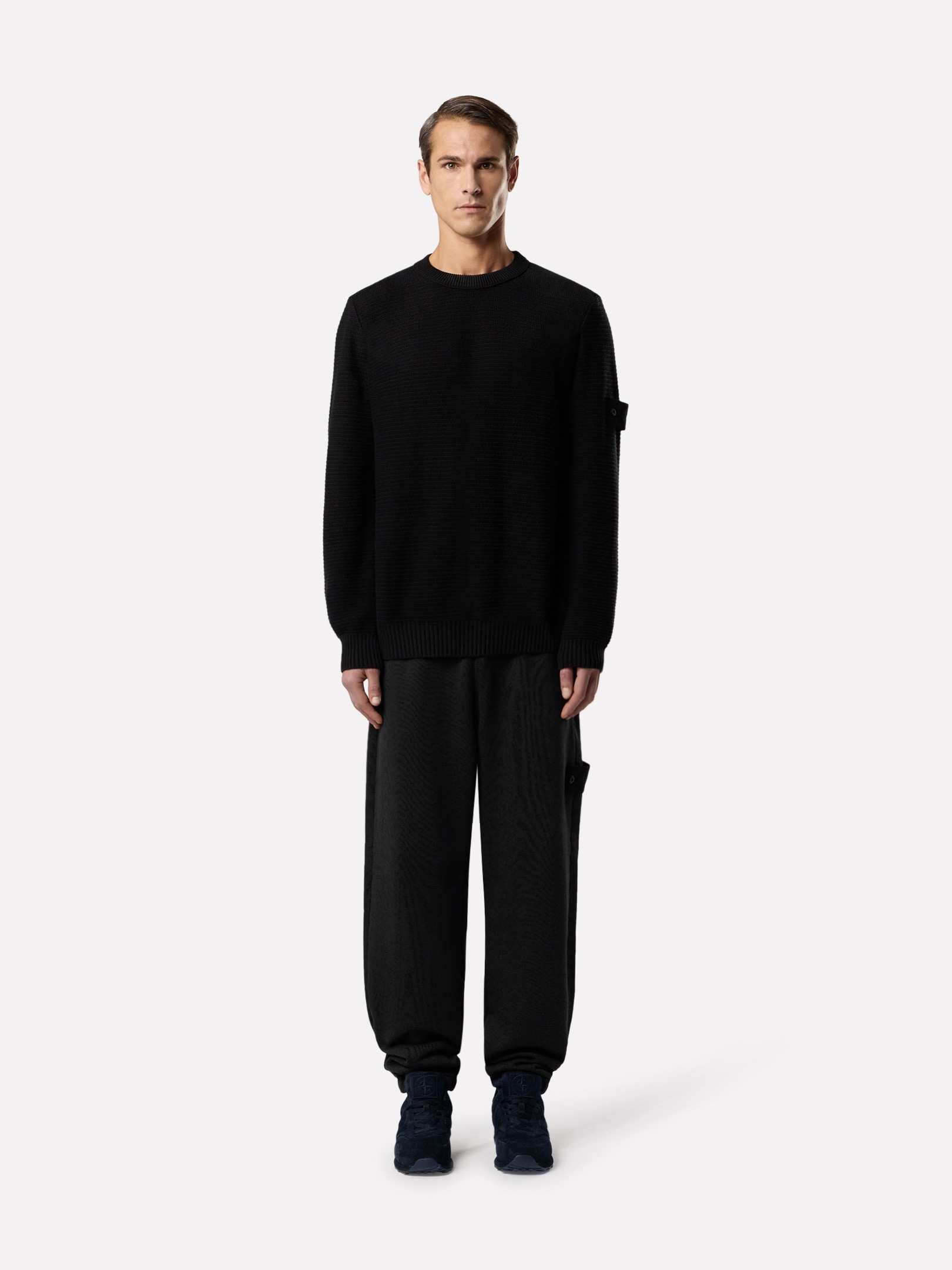 Black Loose-fit crewneck sweater with ribbed trims 5100032 COTTON