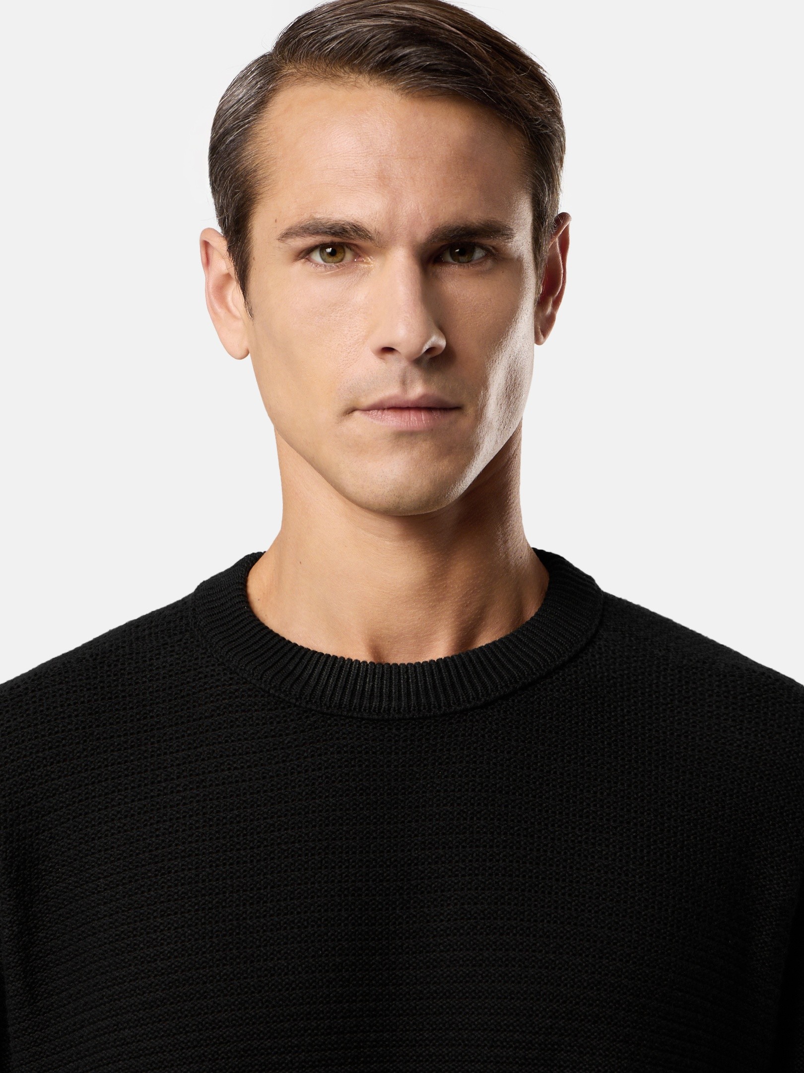 Black Loose-fit crewneck sweater with ribbed trims 5100032 COTTON