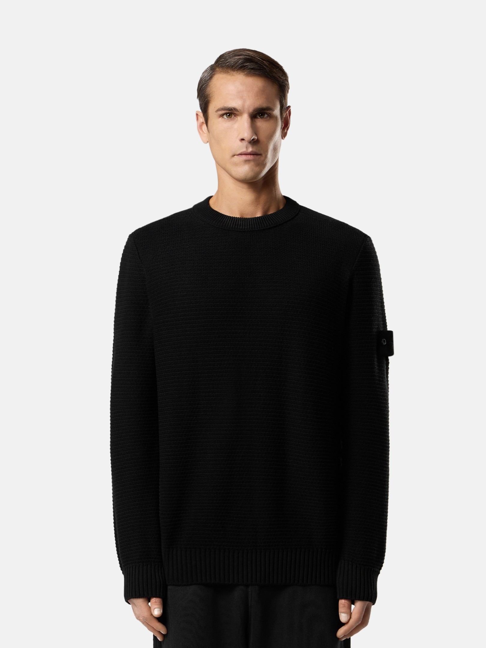 Black Loose-fit crewneck sweater with ribbed trims 5100032 COTTON
