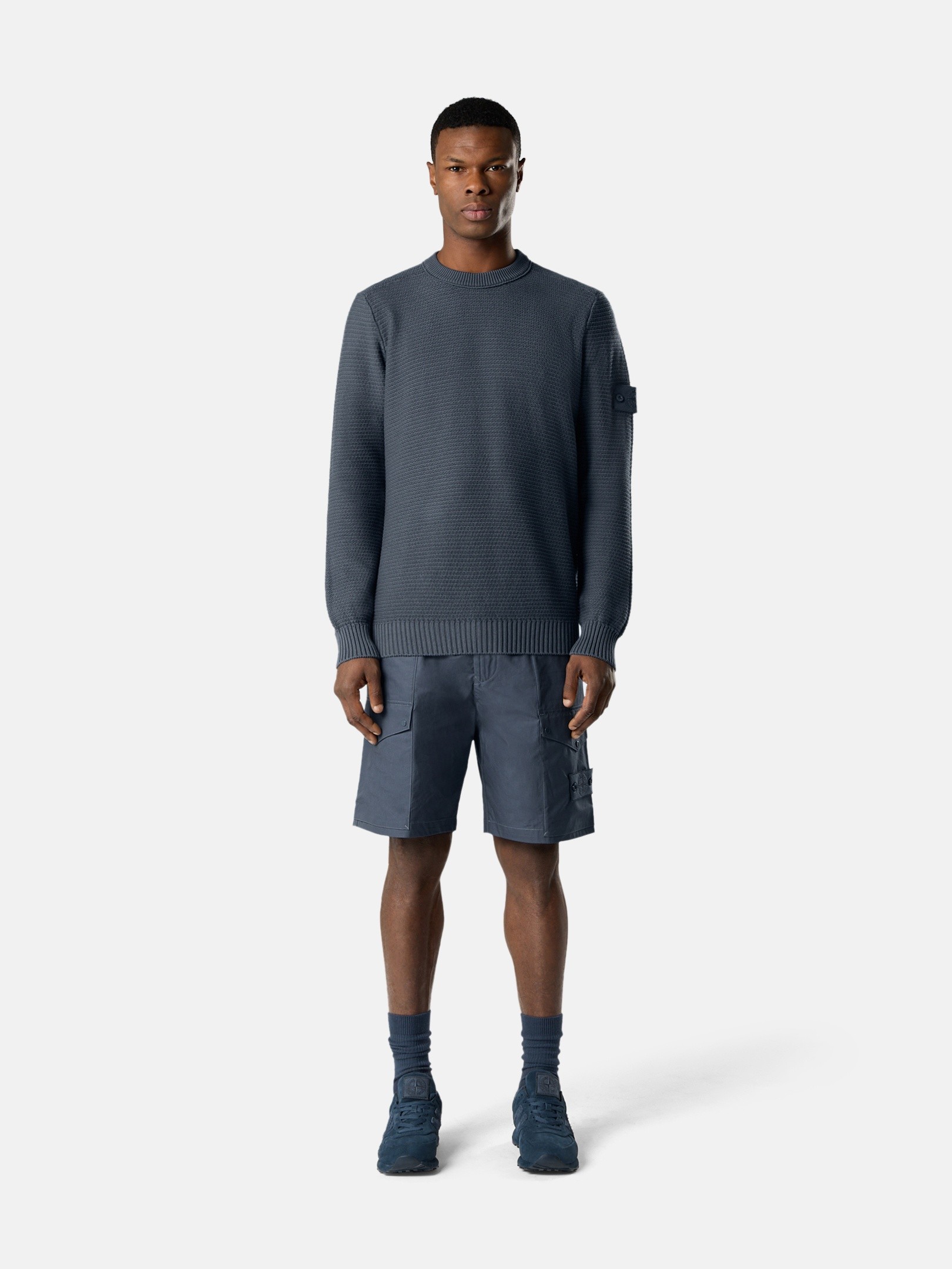 Slate Blue Loose-fit crewneck sweater with ribbed trims 5100032