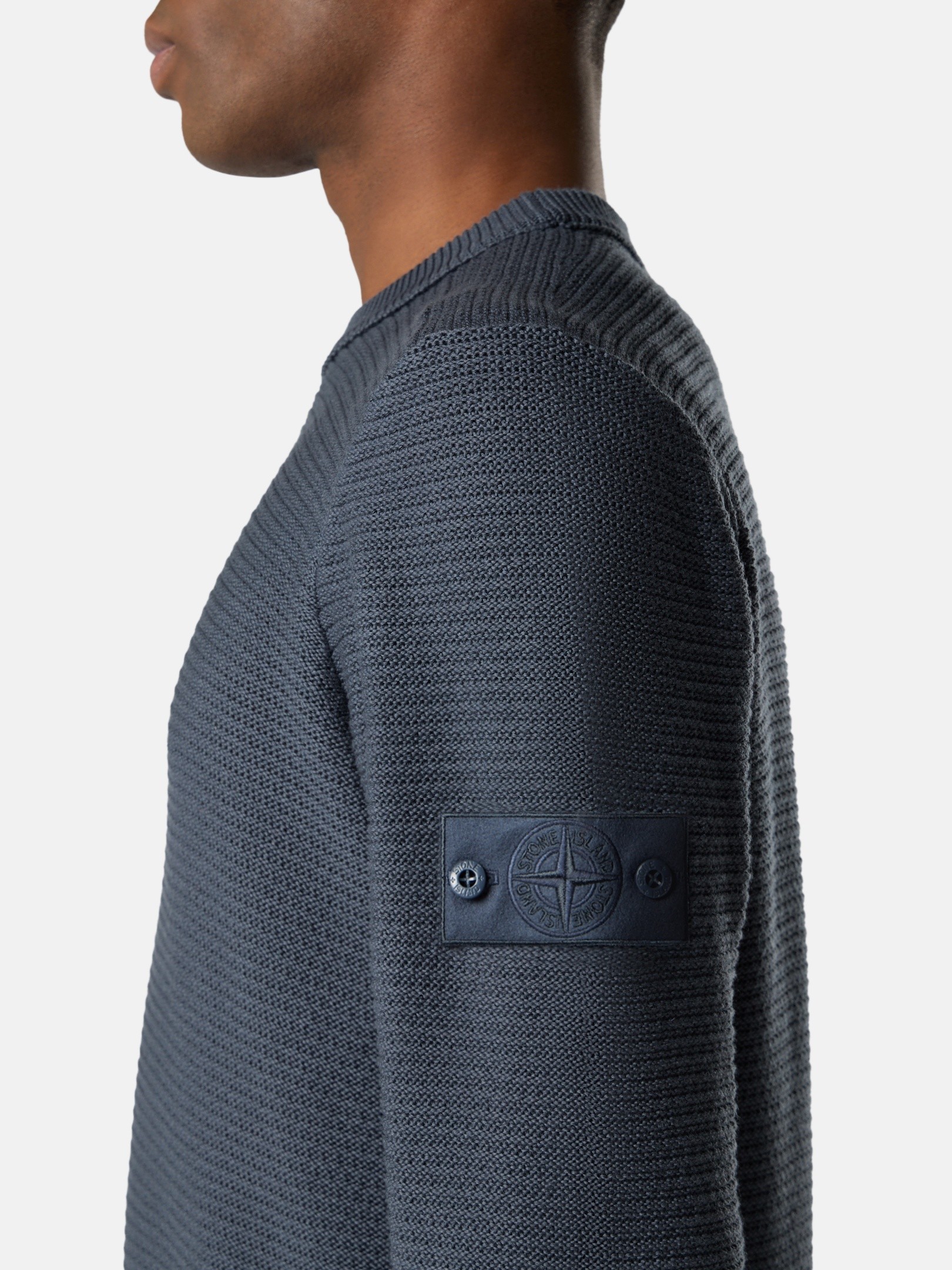 Slate Blue Loose-fit crewneck sweater with ribbed trims 5100032 