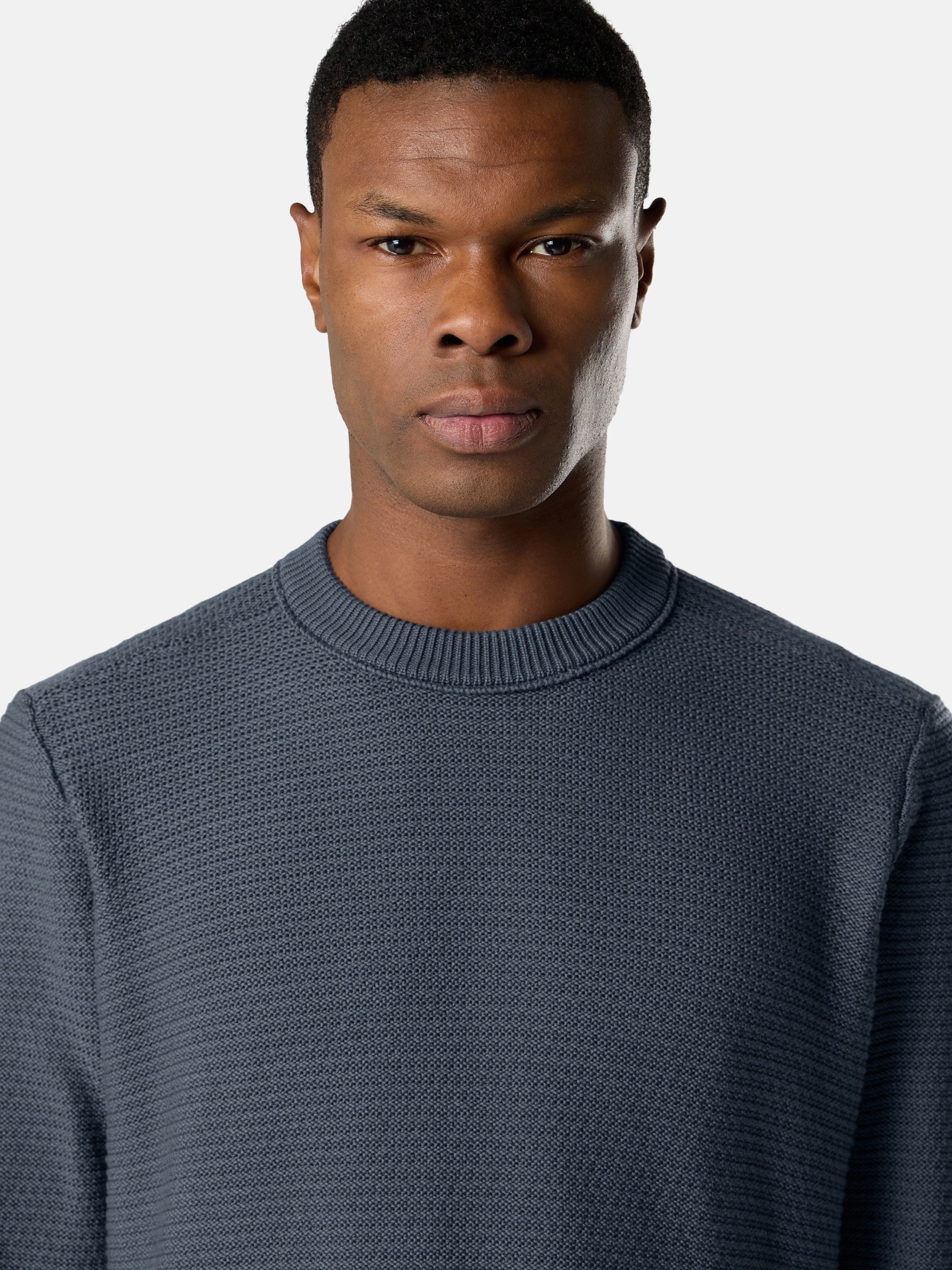 Slate Blue Loose-fit crewneck sweater with ribbed trims 5100032
