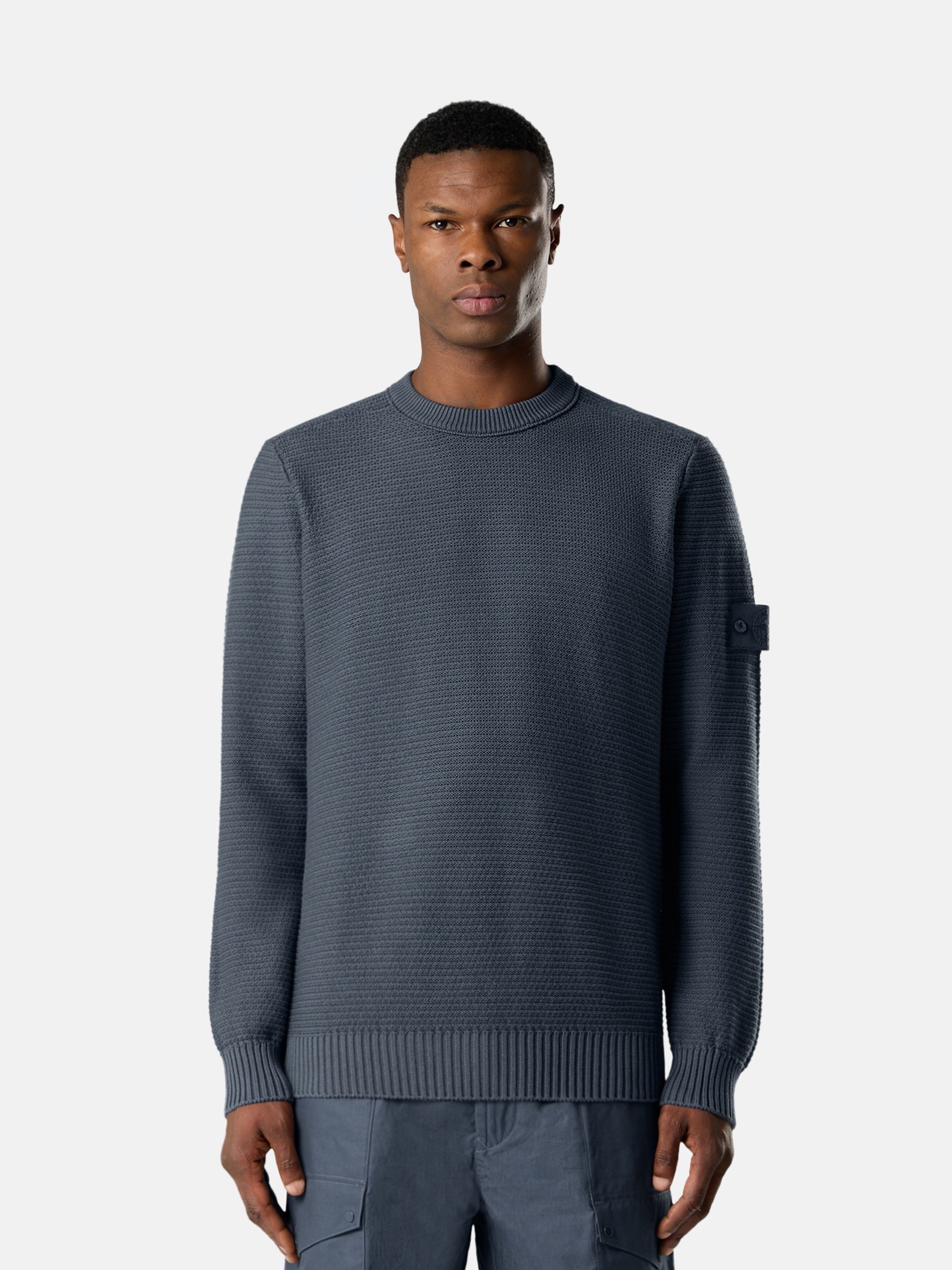 Slate Blue Loose-fit crewneck sweater with ribbed trims 5100032
