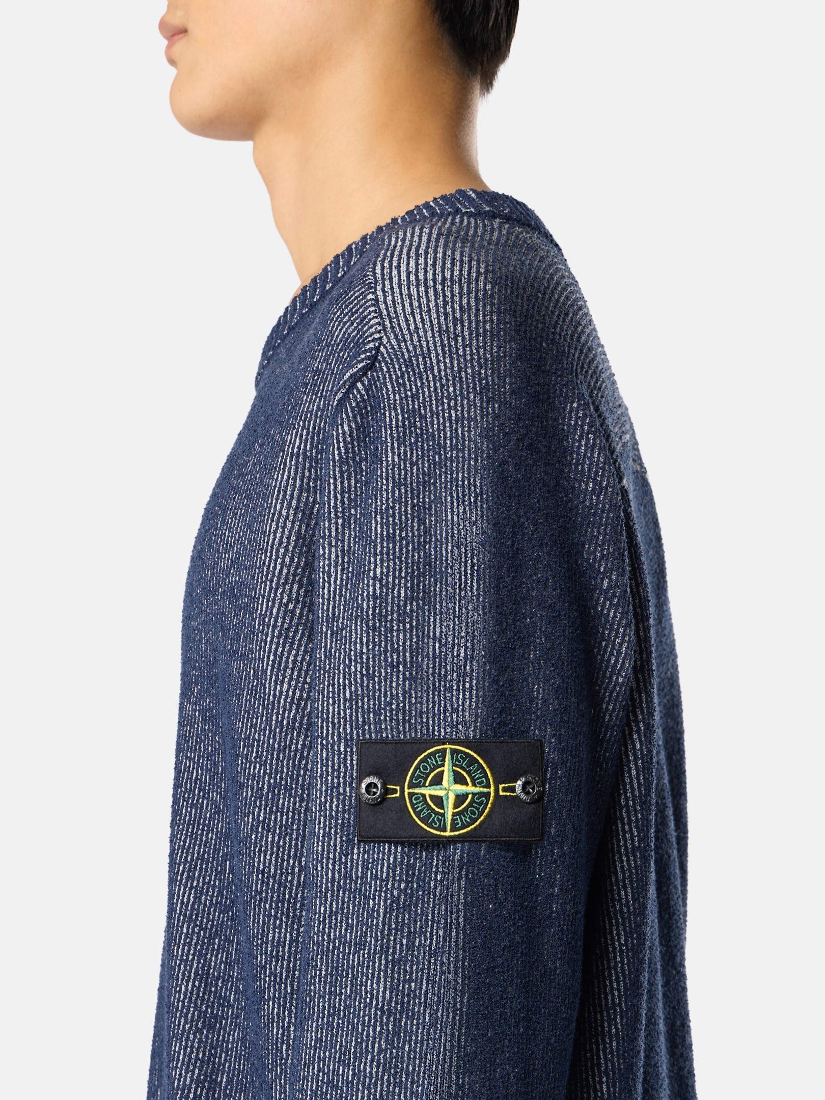 Blue Melange Loose-fit crewneck sweater with raglan sleeves 