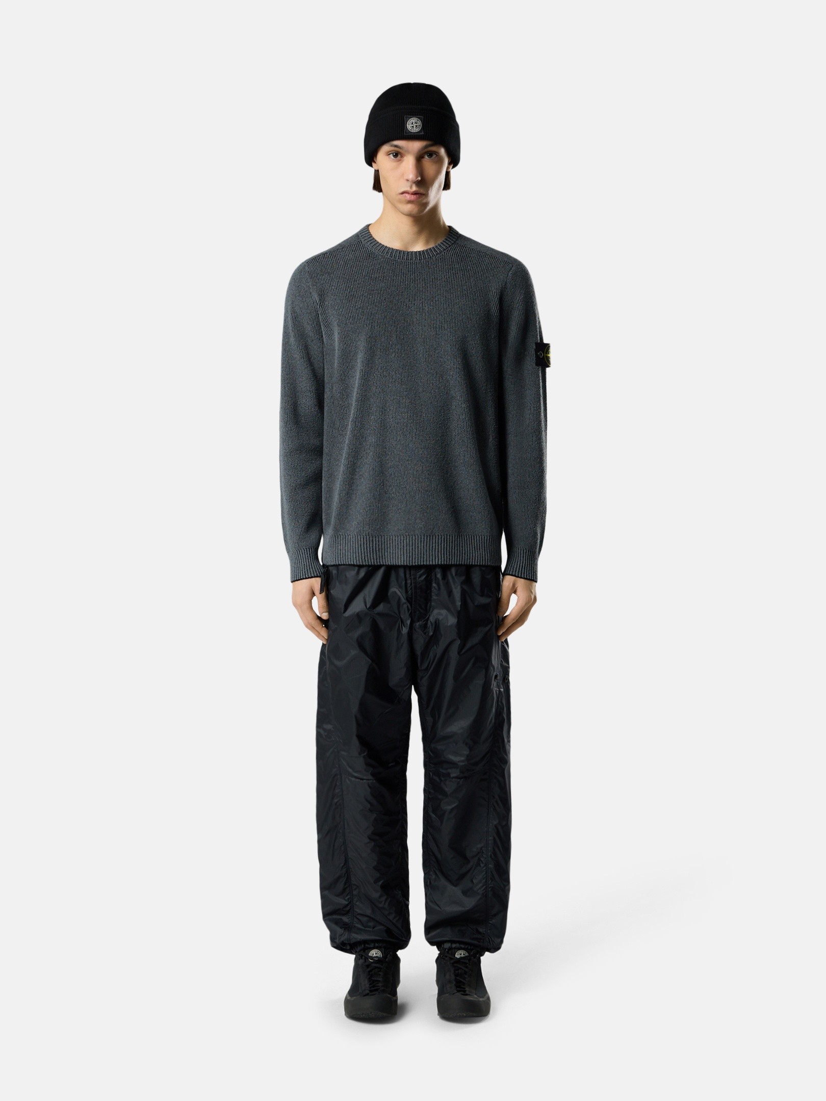 Charcoal Grey Melange Loose-fit crewneck sweater with raglan