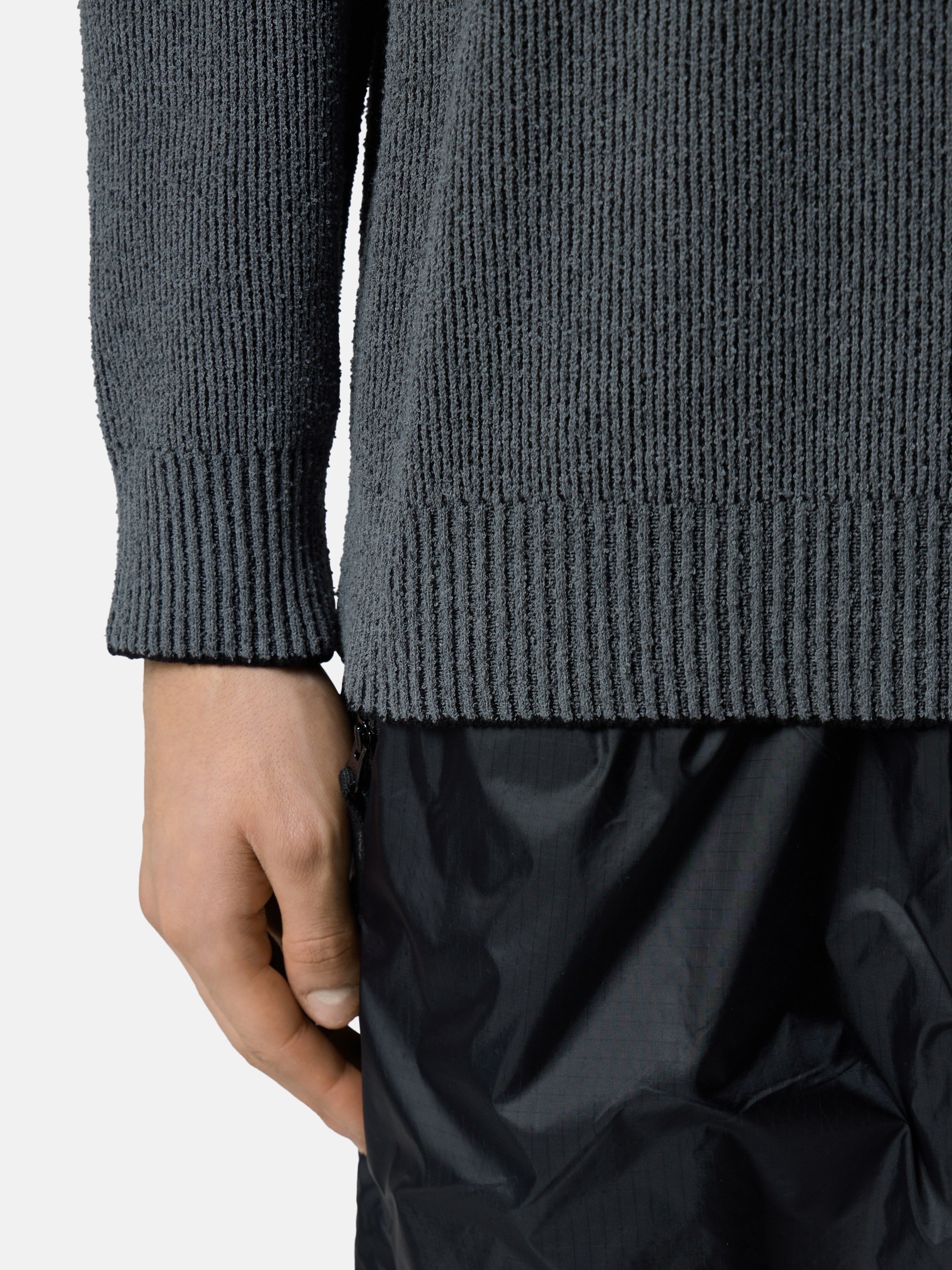 Charcoal Grey Melange Loose-fit crewneck sweater with raglan