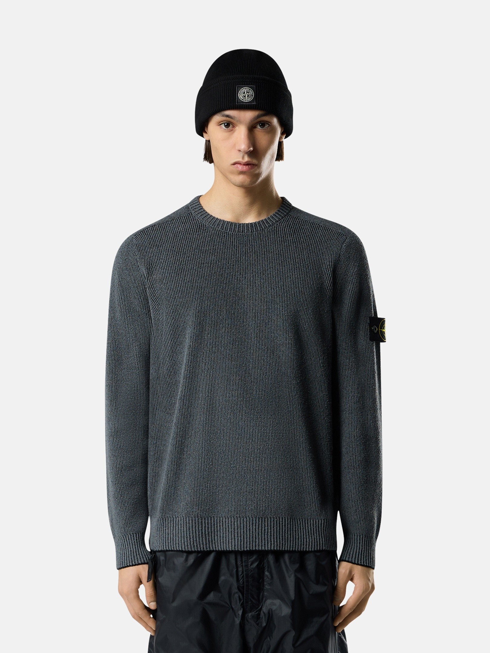 Charcoal Grey Melange Loose-fit crewneck sweater with raglan