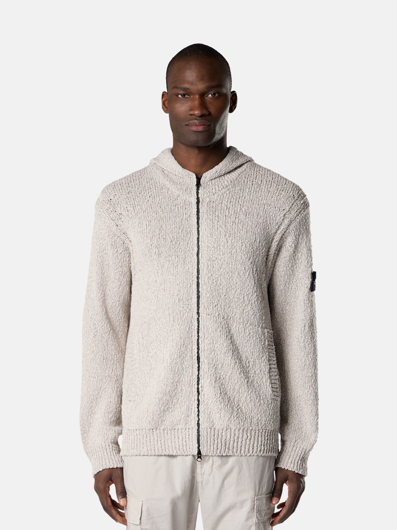 Pearl Grey Melange Loose-fit zip-up hooded jumper 5100039 SPECKLED