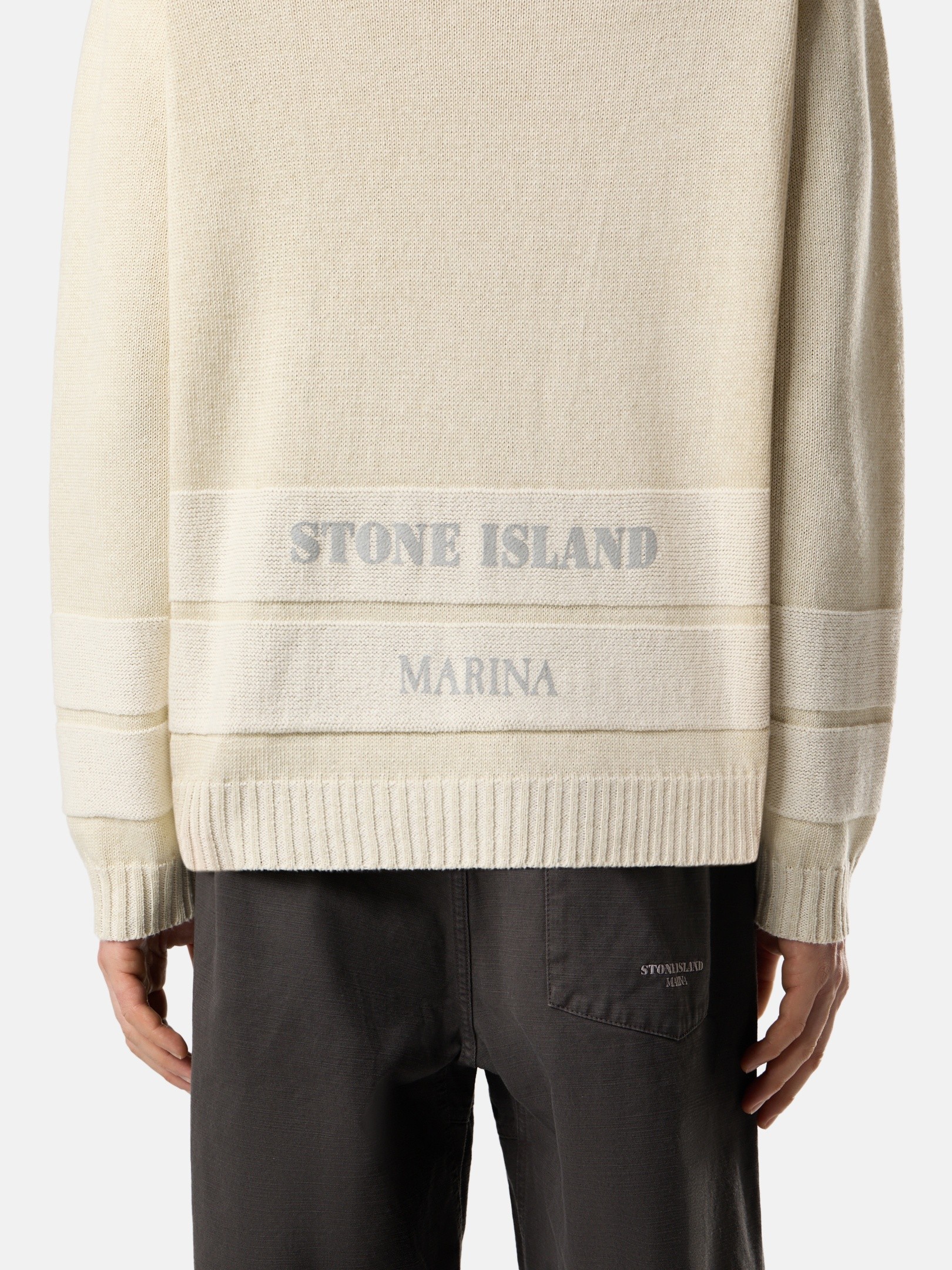 Ivory Melange Oversized-fit crewneck jumper with Stone Island 