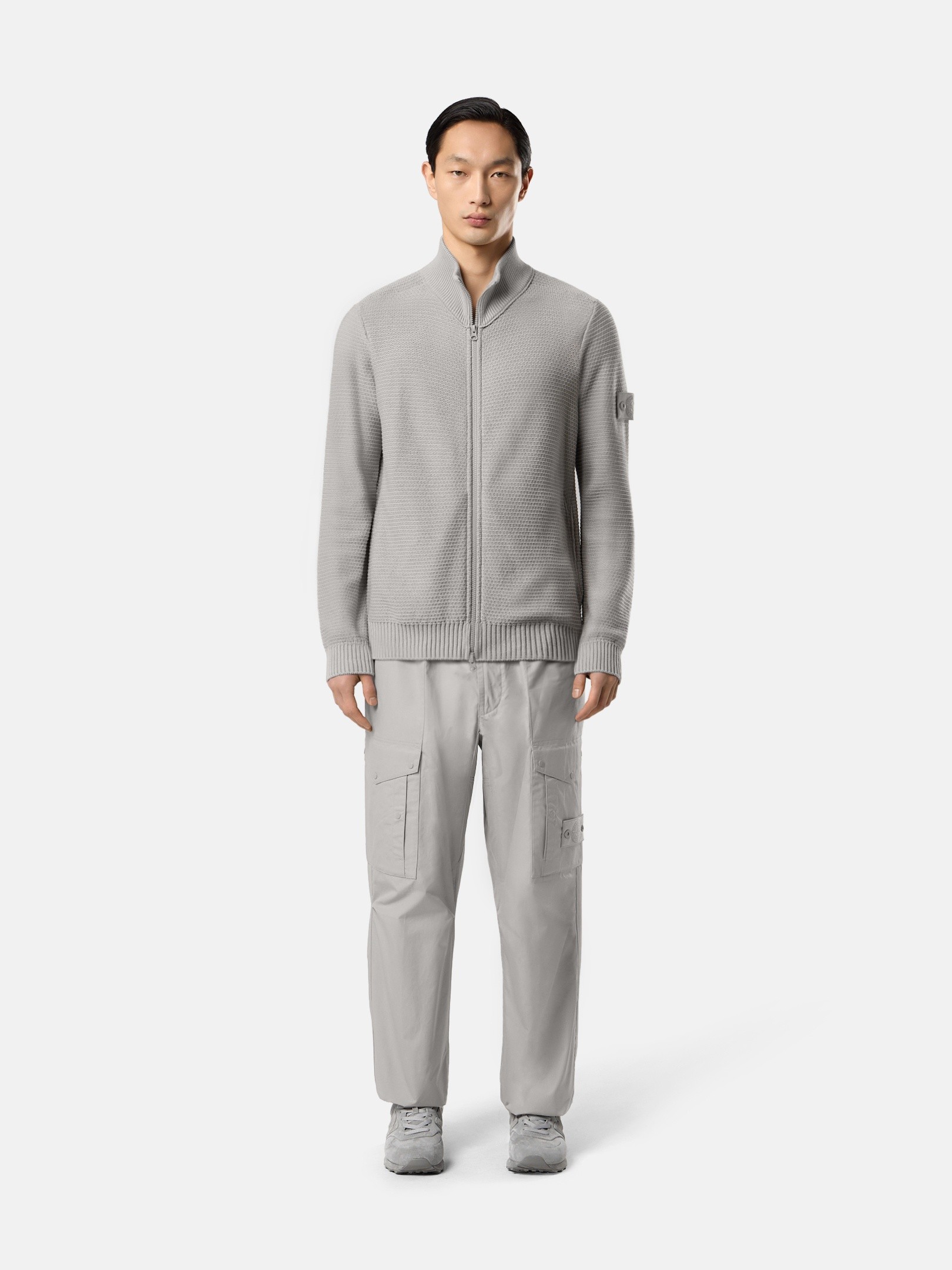 Dust Grey Loose-fit zipper-up sweater with pockets 5100048 COTTON