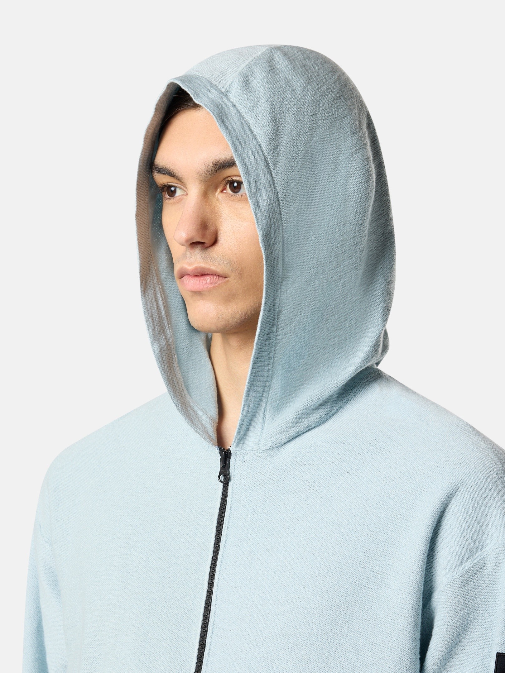 Sky Blue Loose-fit zipper-up hooded sweater with drop shoulders