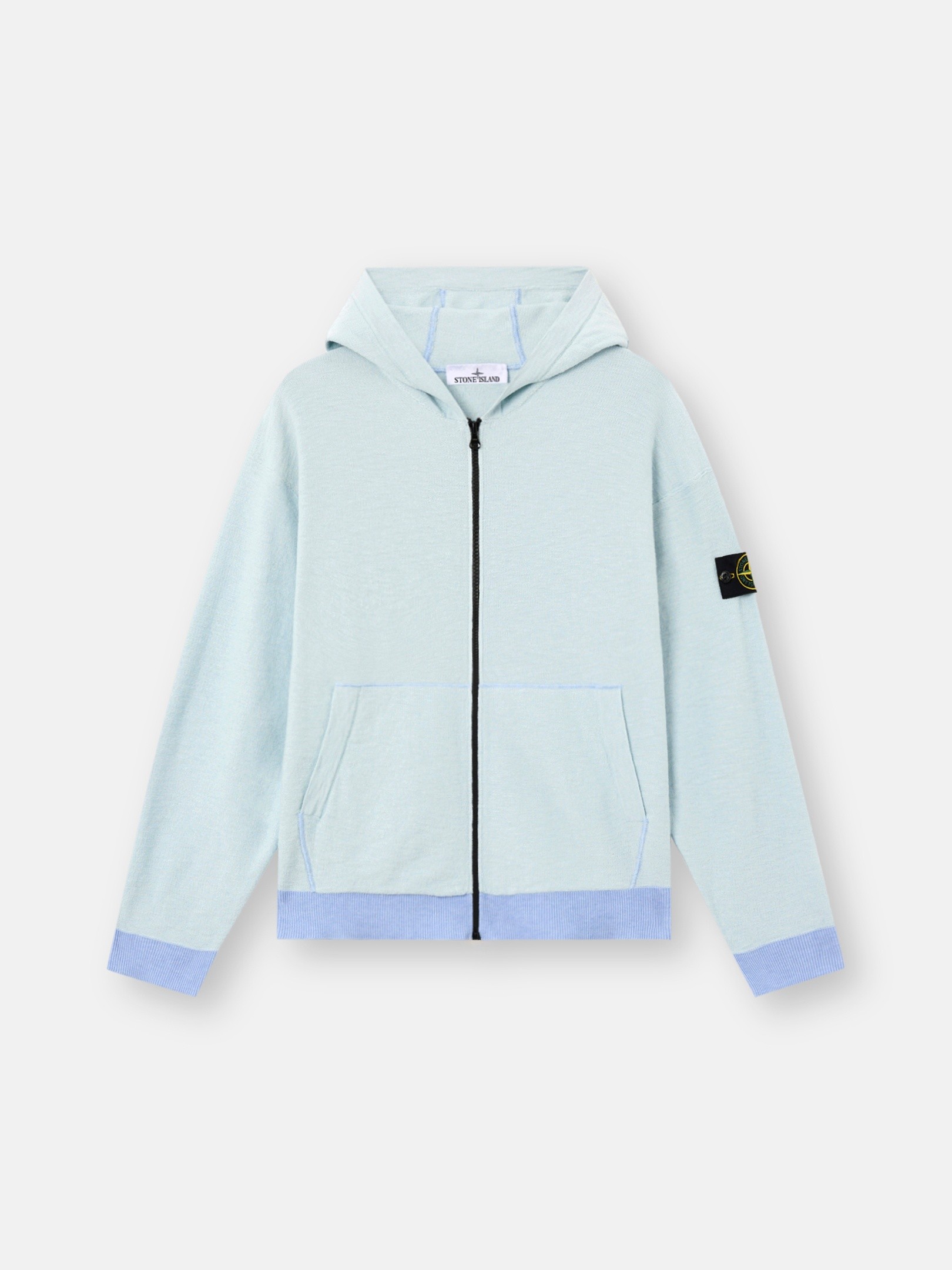 Sky Blue Loose-fit zipper-up hooded sweater with drop shoulders 