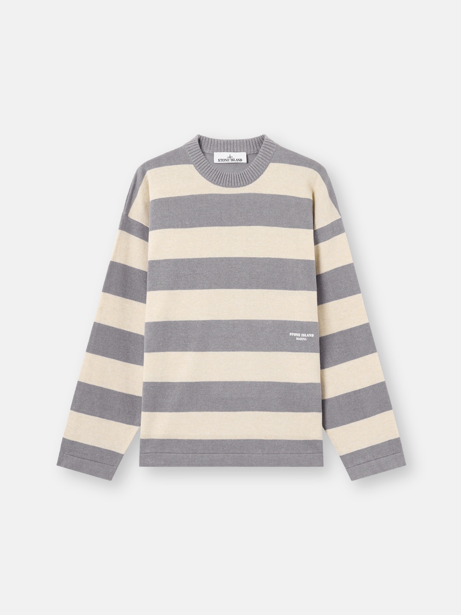 Ivory Melange Oversized-fit crewneck jumper with Stone Island