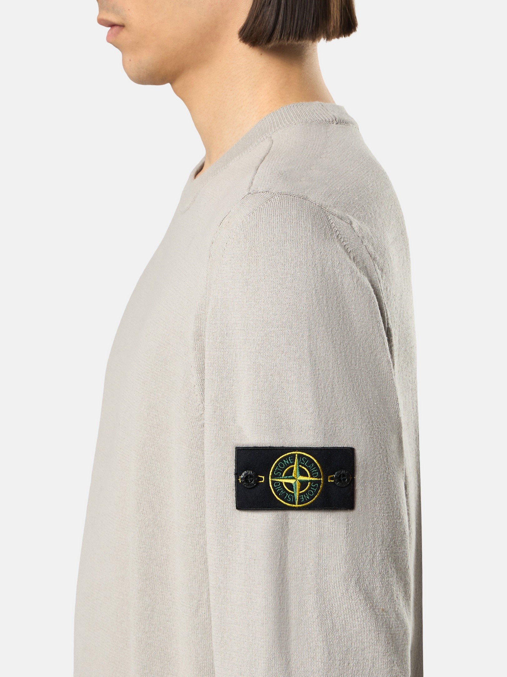 Pearl Grey Regular-fit crewneck sweater with rolled edges 5100062