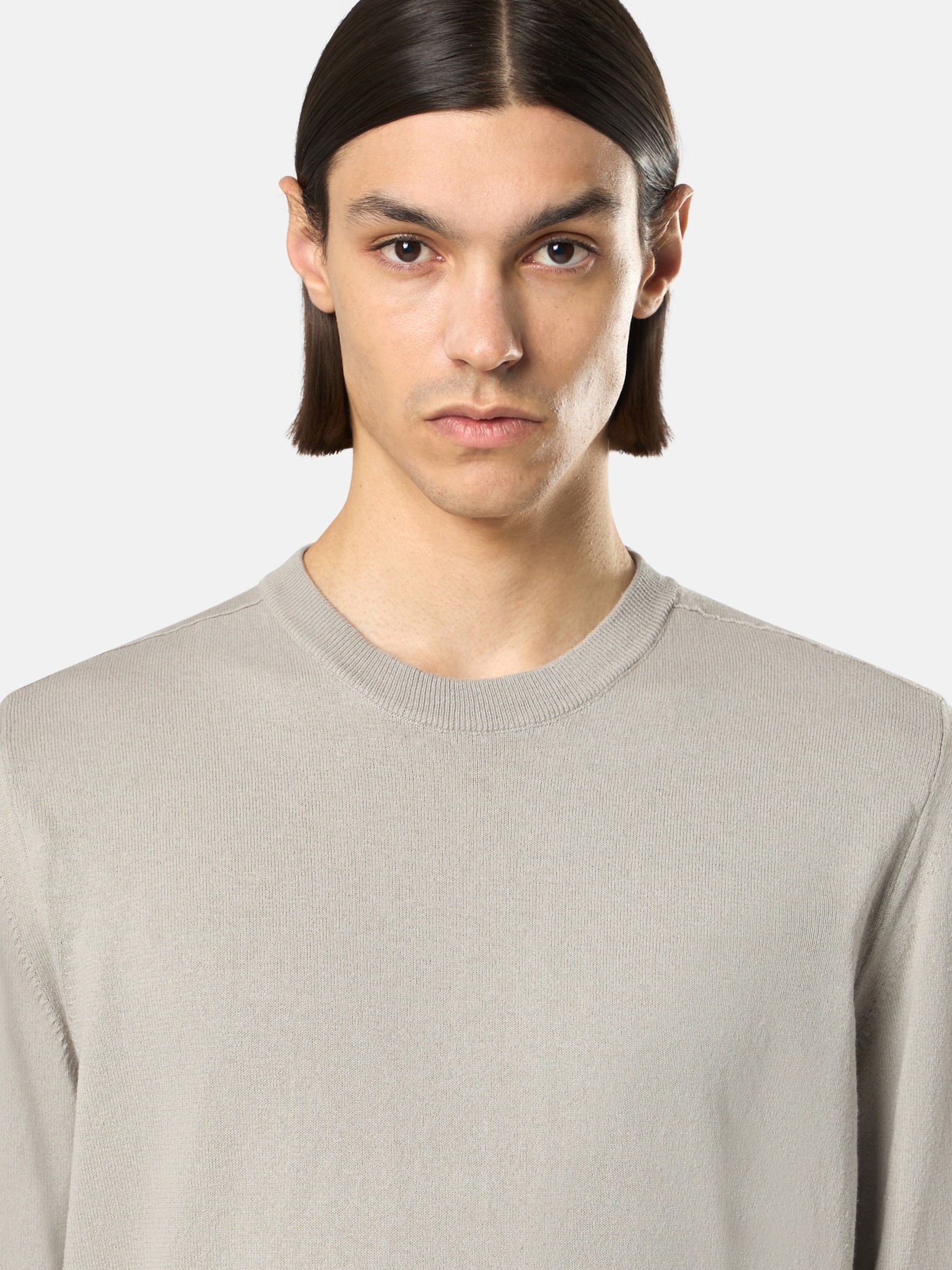 Pearl Grey Regular-fit crewneck sweater with rolled edges 5100062
