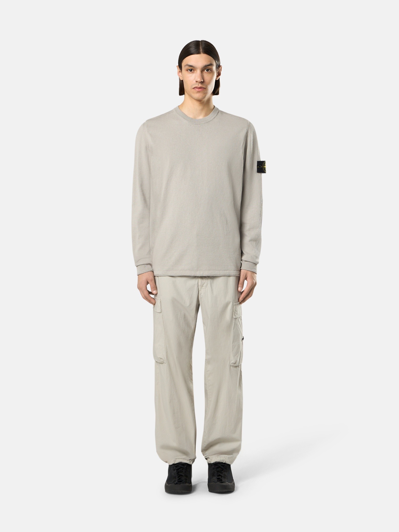 Pearl Grey Regular-fit crewneck sweater with rolled edges 5100062