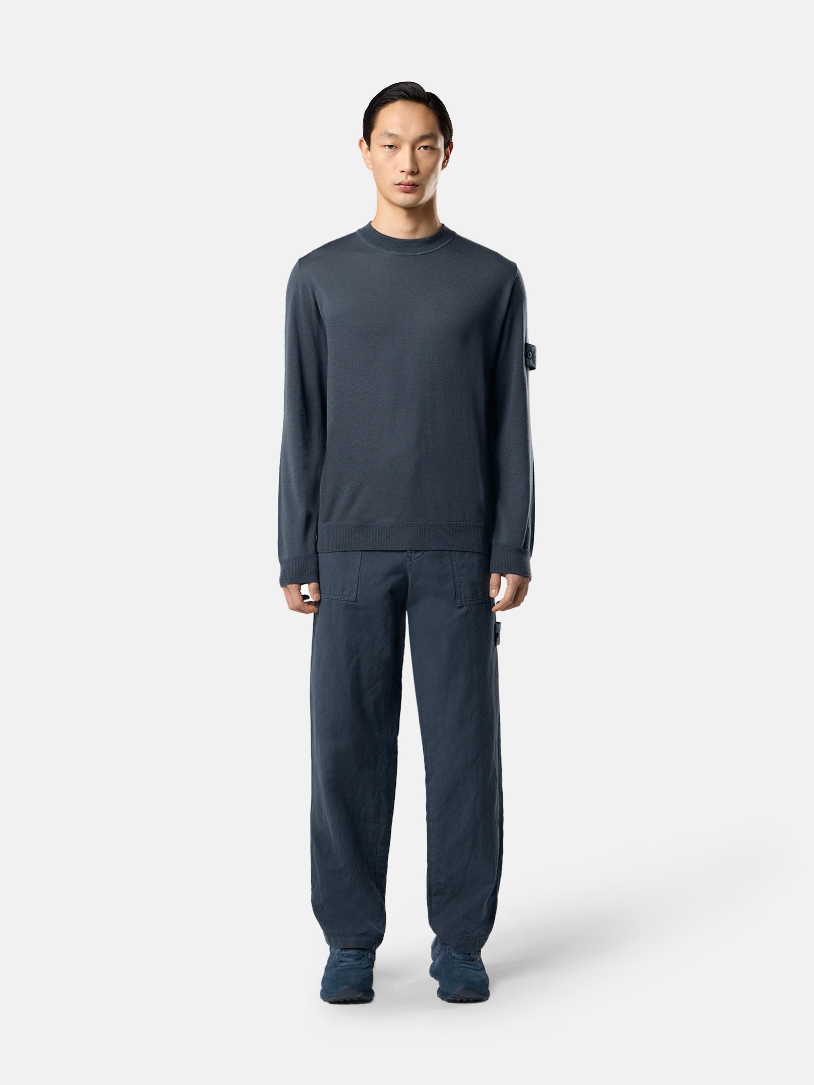 Slate Blue Regular-fit crewneck jumper with ribbed trims 5100074