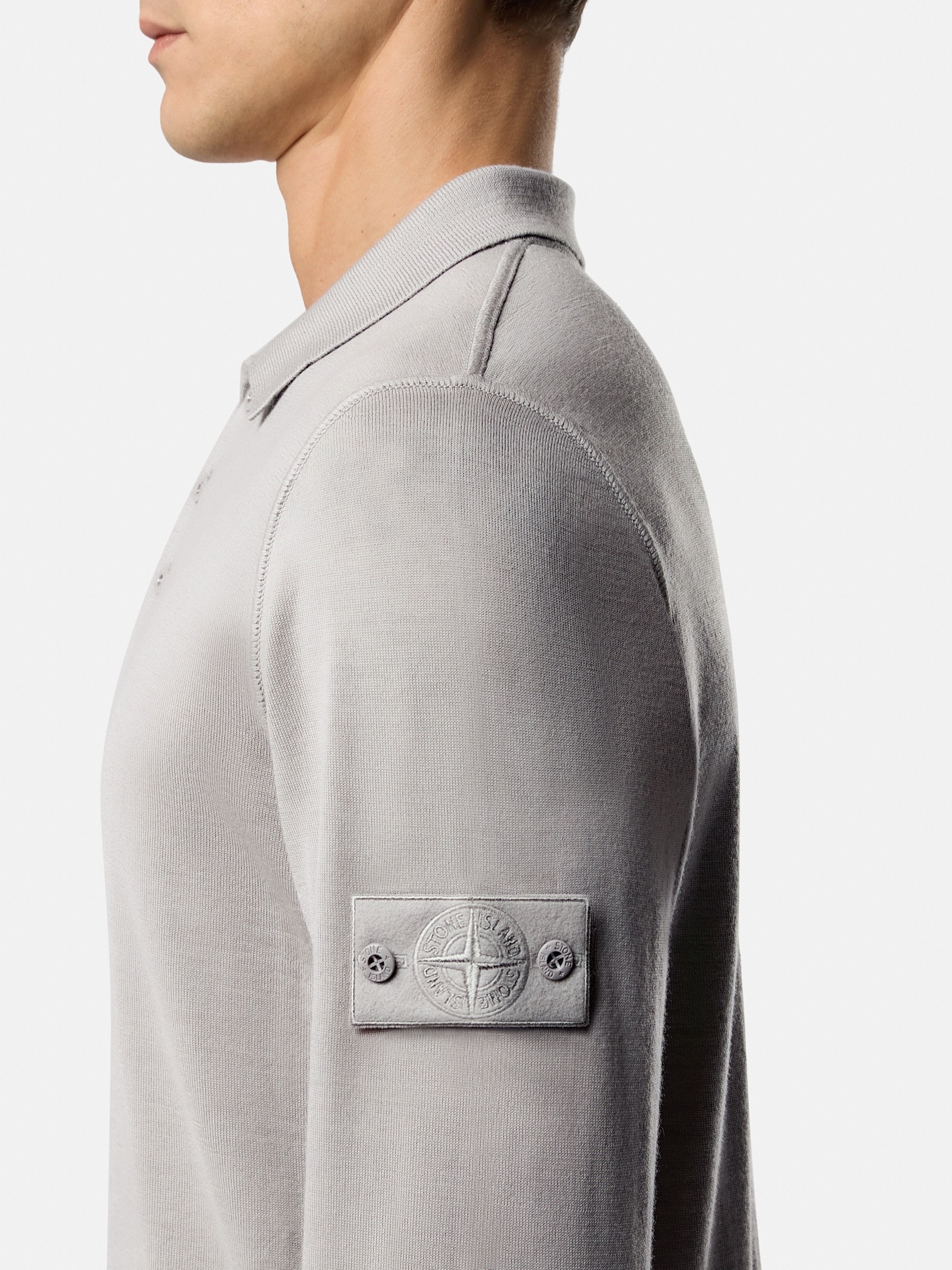 Dust Grey Regular-fit long-sleeve polo with ribbed trims 5100076