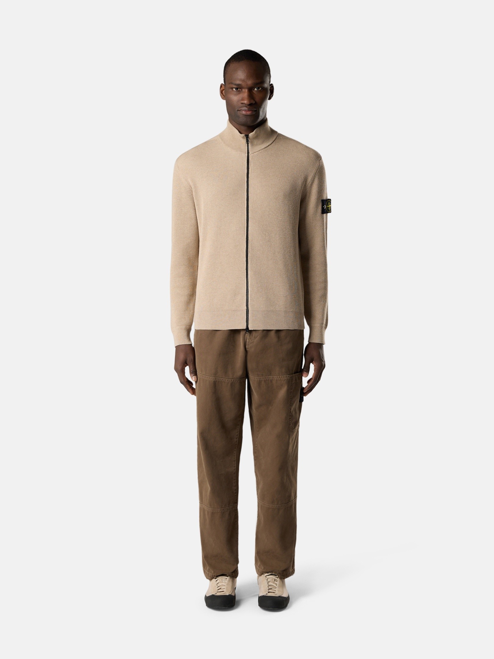 ELLIE ステッチブルゾン　ベージュ　clane ameri Desert Melange Regular-fit zipper-up sweater 5100126 RIBBED SOFT