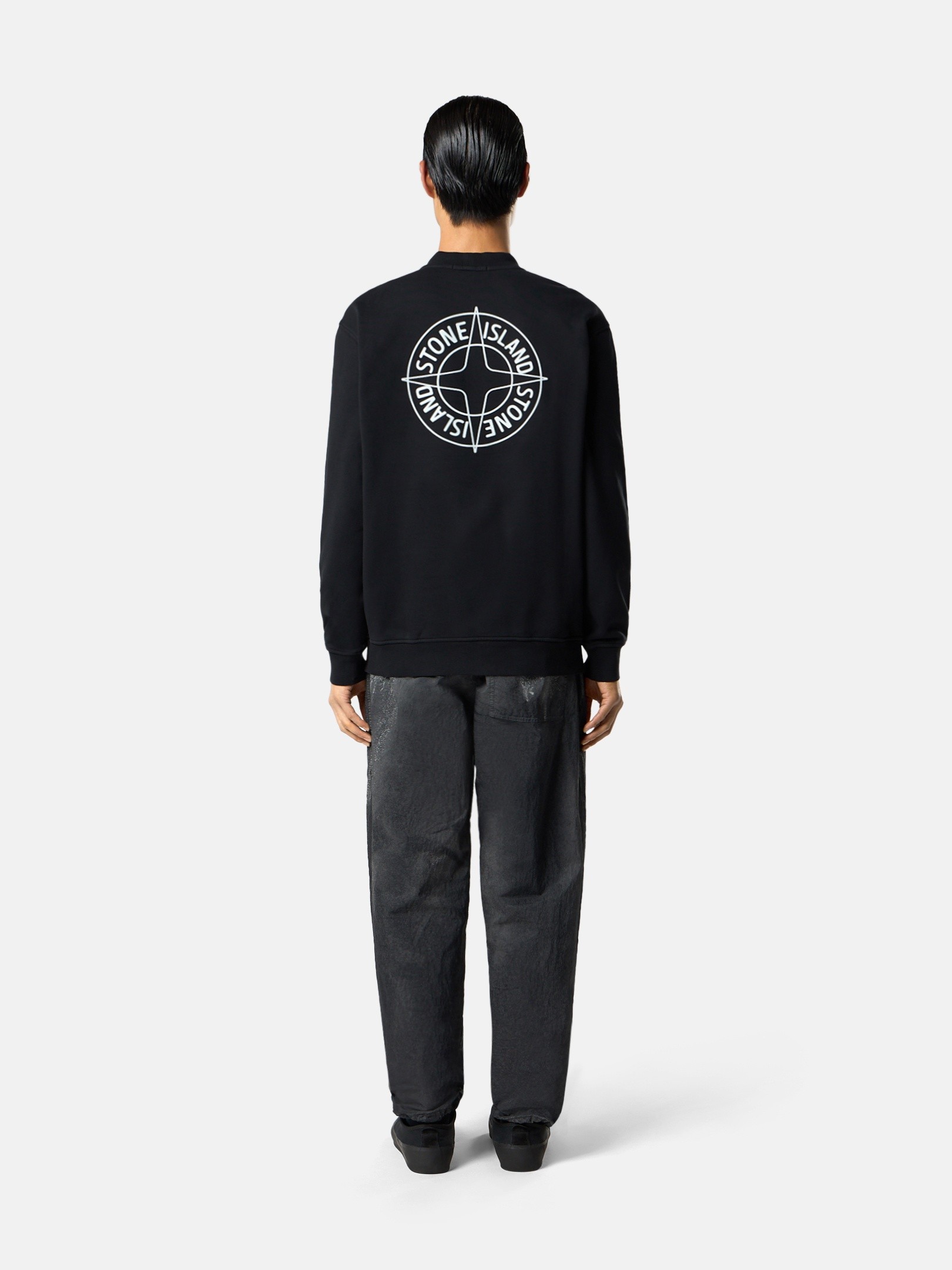 Black Oversized-fit crewneck sweatshirt with “Outline Compass
