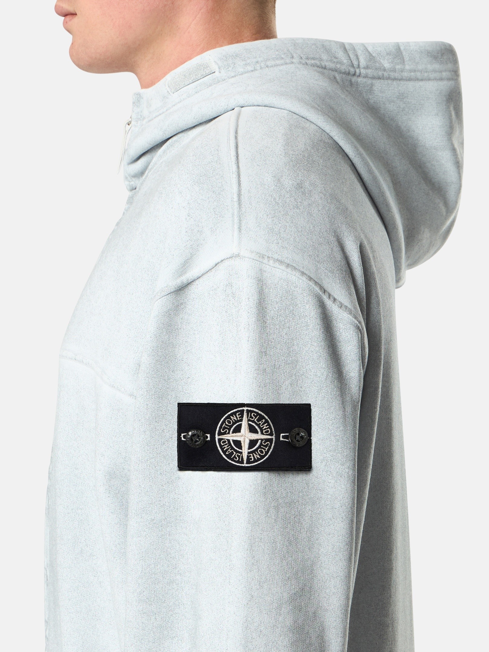 Sky Blue Oversized-fit zipper-up hooded sweatshirt with pockets
