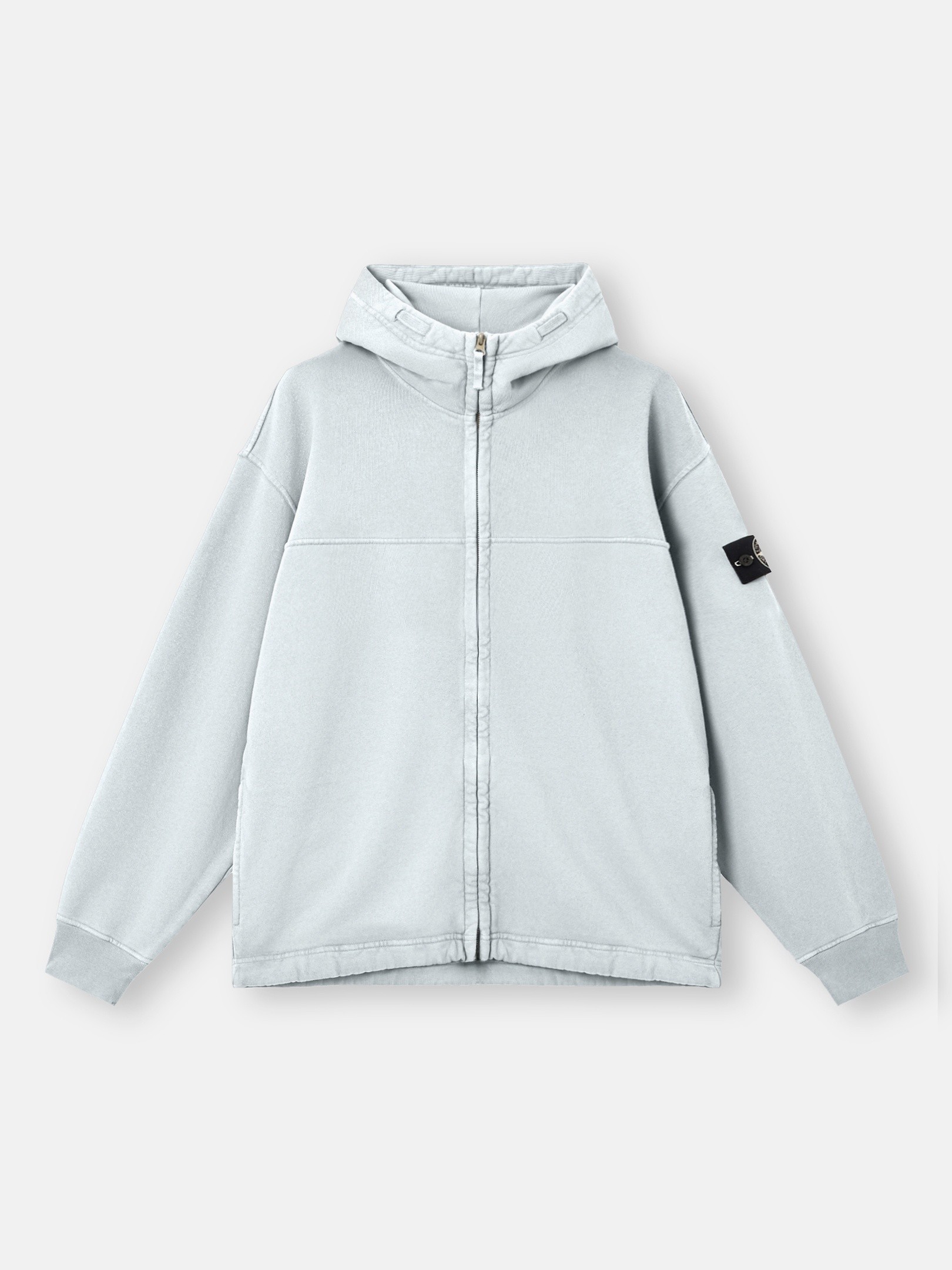 Sky Blue Oversized-fit zipper-up hooded sweatshirt with pockets