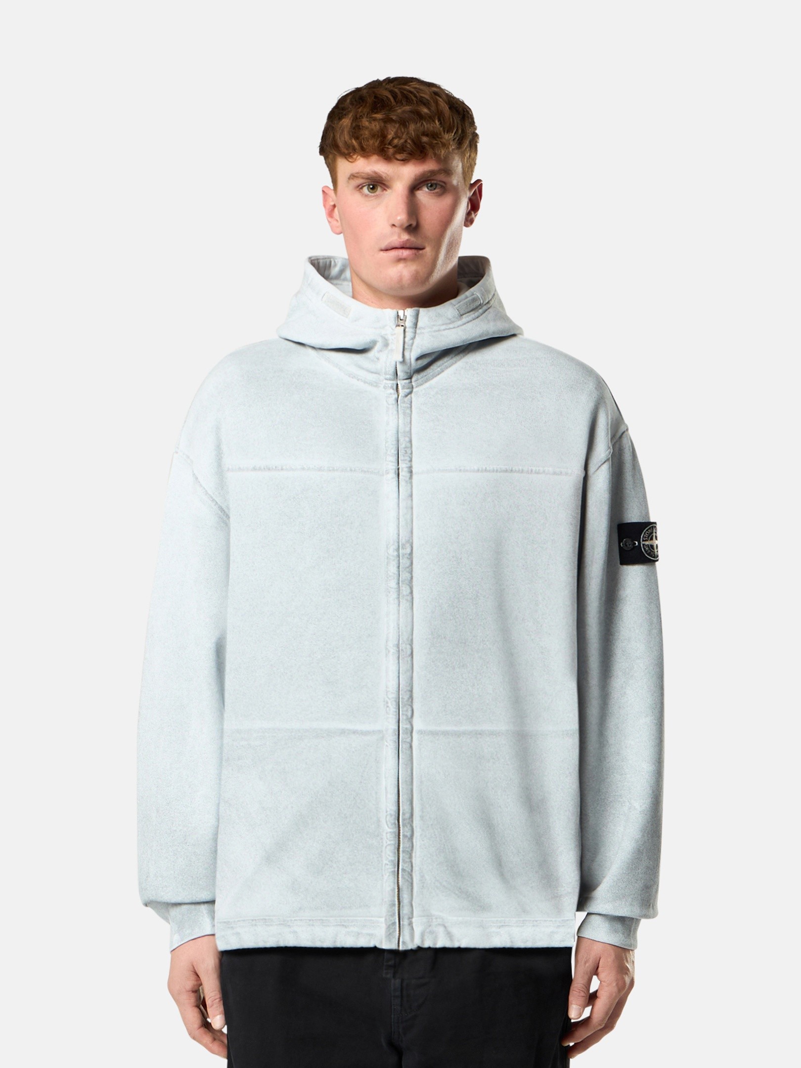 Sky Blue Oversized-fit zipper-up hooded sweatshirt with pockets