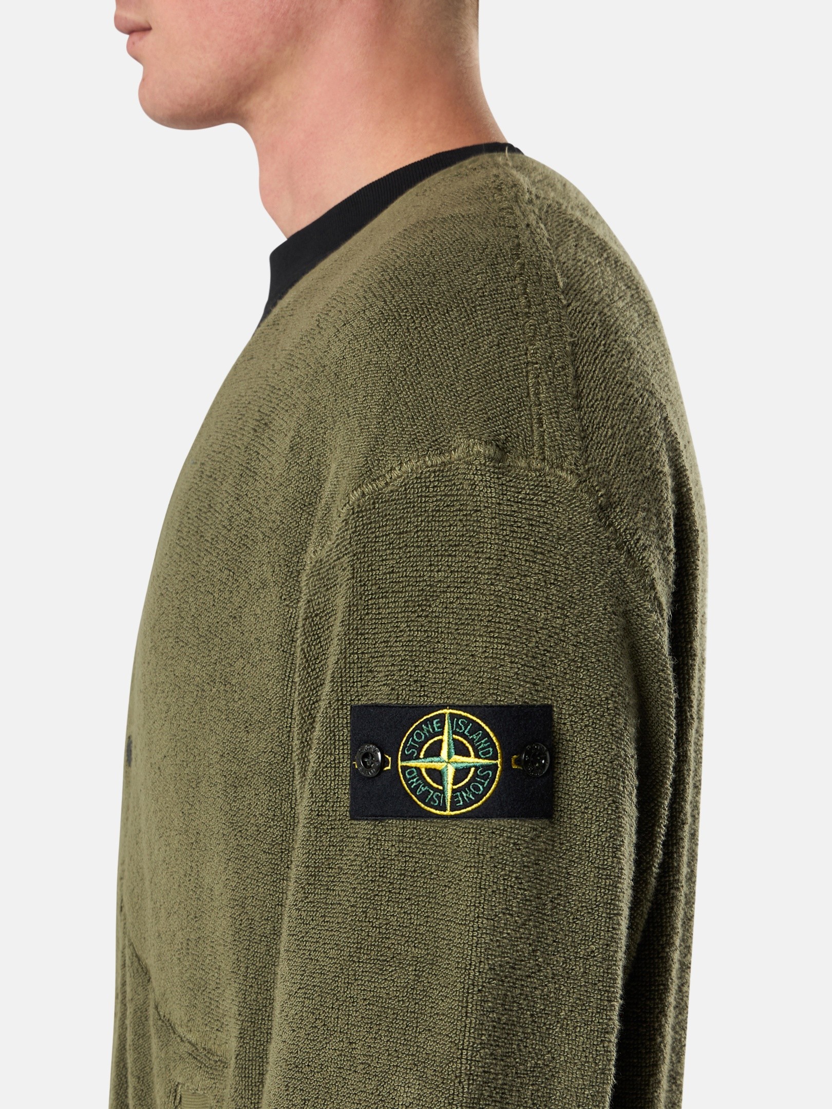 Military Green Oversized-fit cardigan sweatshirt with snap