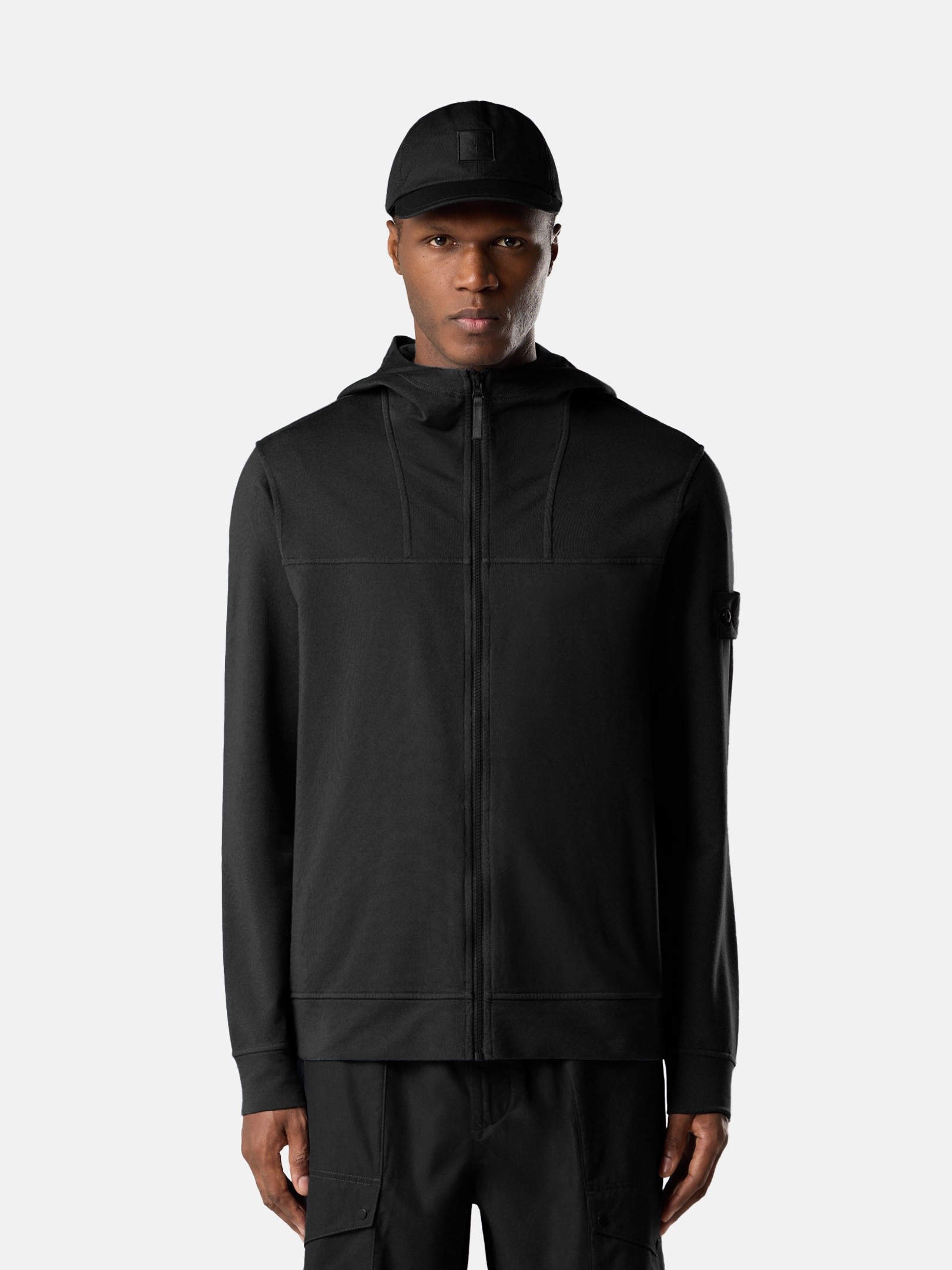 Black Regular-fit zipper-up hooded sweatshirt with pockets 6100024