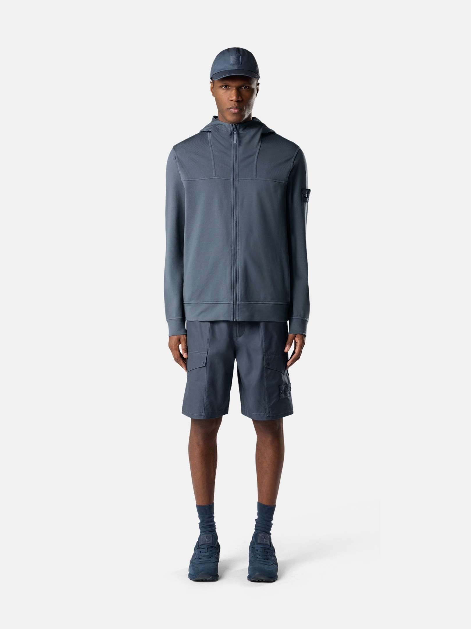 Slate Blue Regular-fit zip-up hooded sweatshirt with pockets