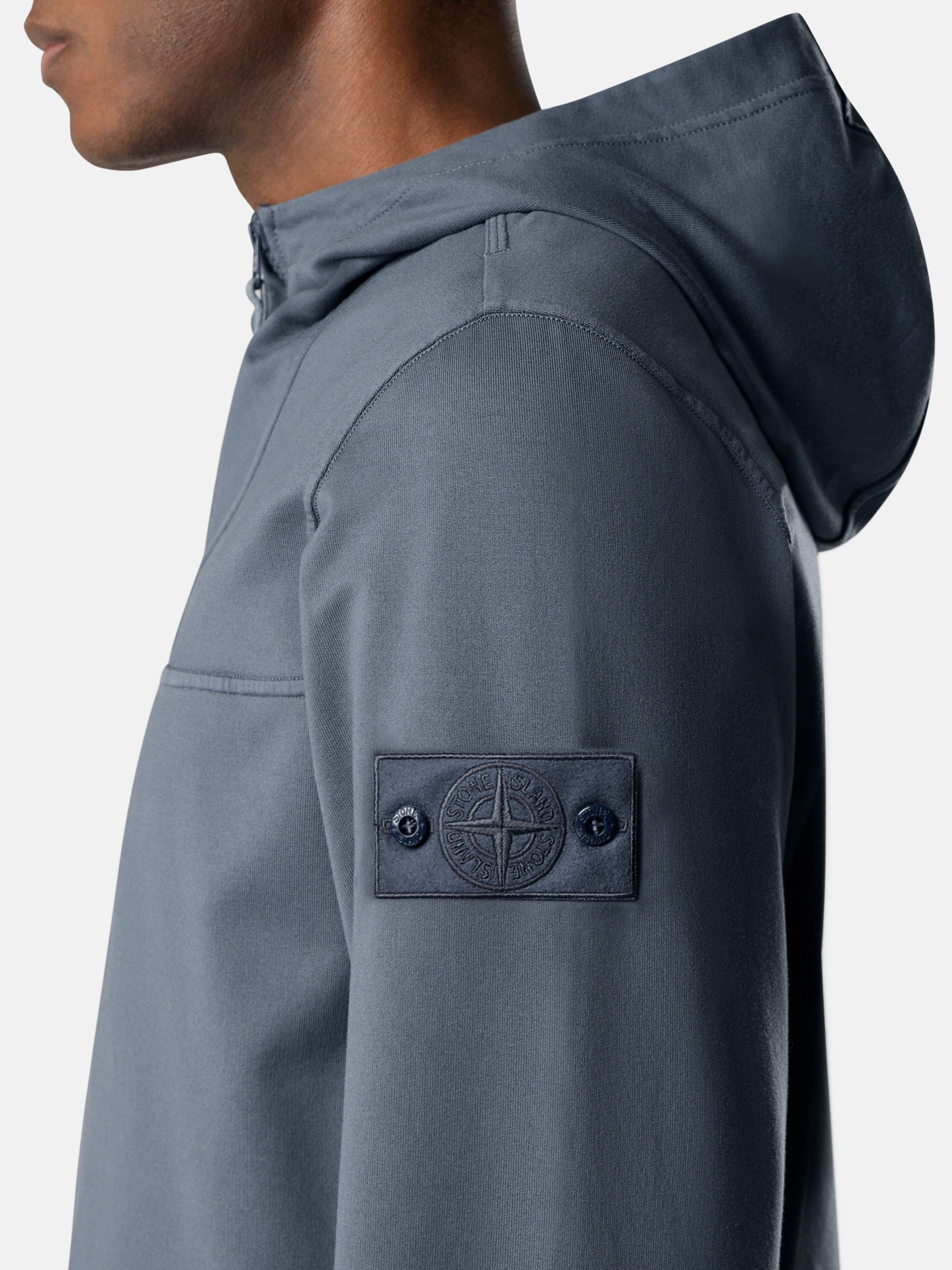 Slate Blue Regular-fit zip-up hooded sweatshirt with pockets