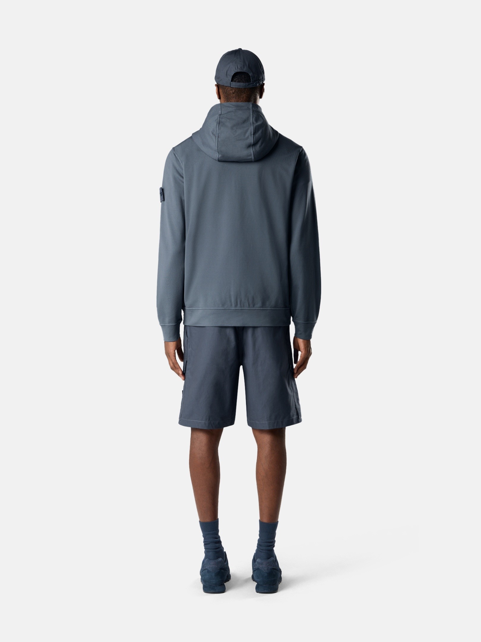 Slate Blue Regular-fit zip-up hooded sweatshirt with pockets